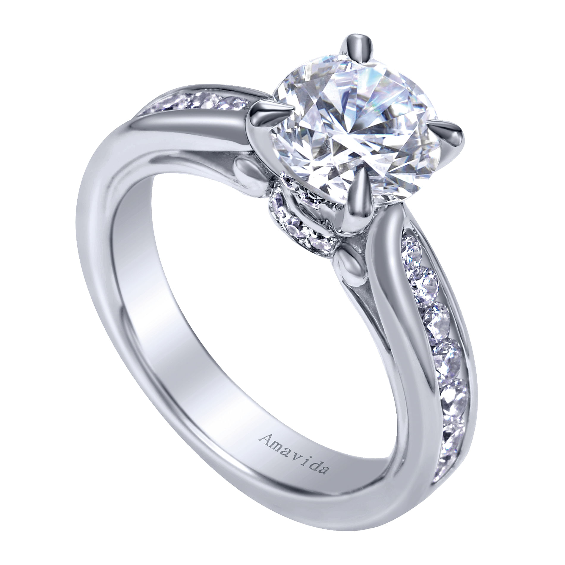 18k White Gold Diamond Straight Engagement Ring angle 3 18k White Gold Diamond Straight Engagement Ring angle 3