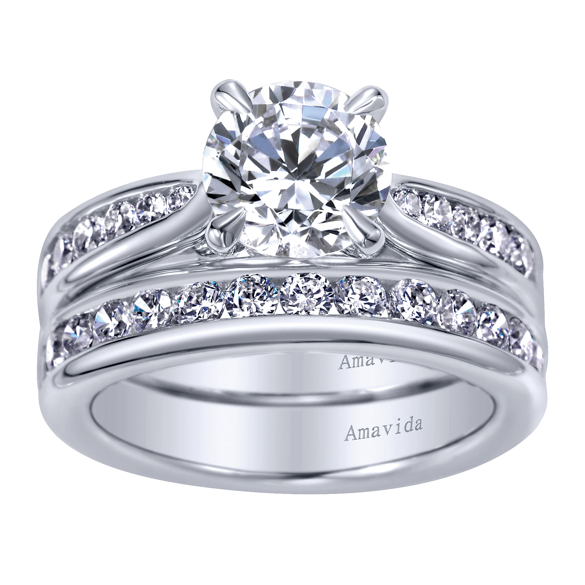 18k White Gold Diamond Straight Engagement Ring angle 4 18k White Gold Diamond Straight Engagement Ring angle 4