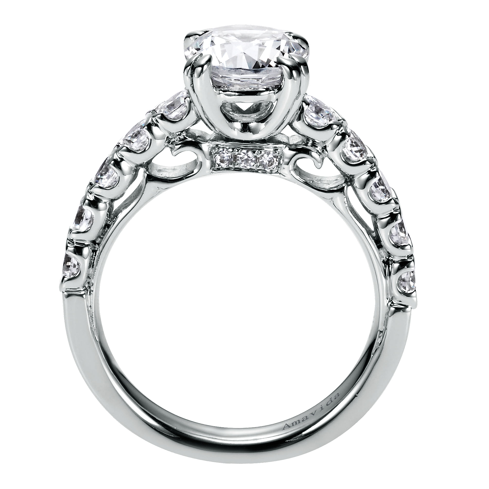 18k White Gold Diamond Straight Engagement Ring angle 2 18k White Gold Diamond Straight Engagement Ring angle 2