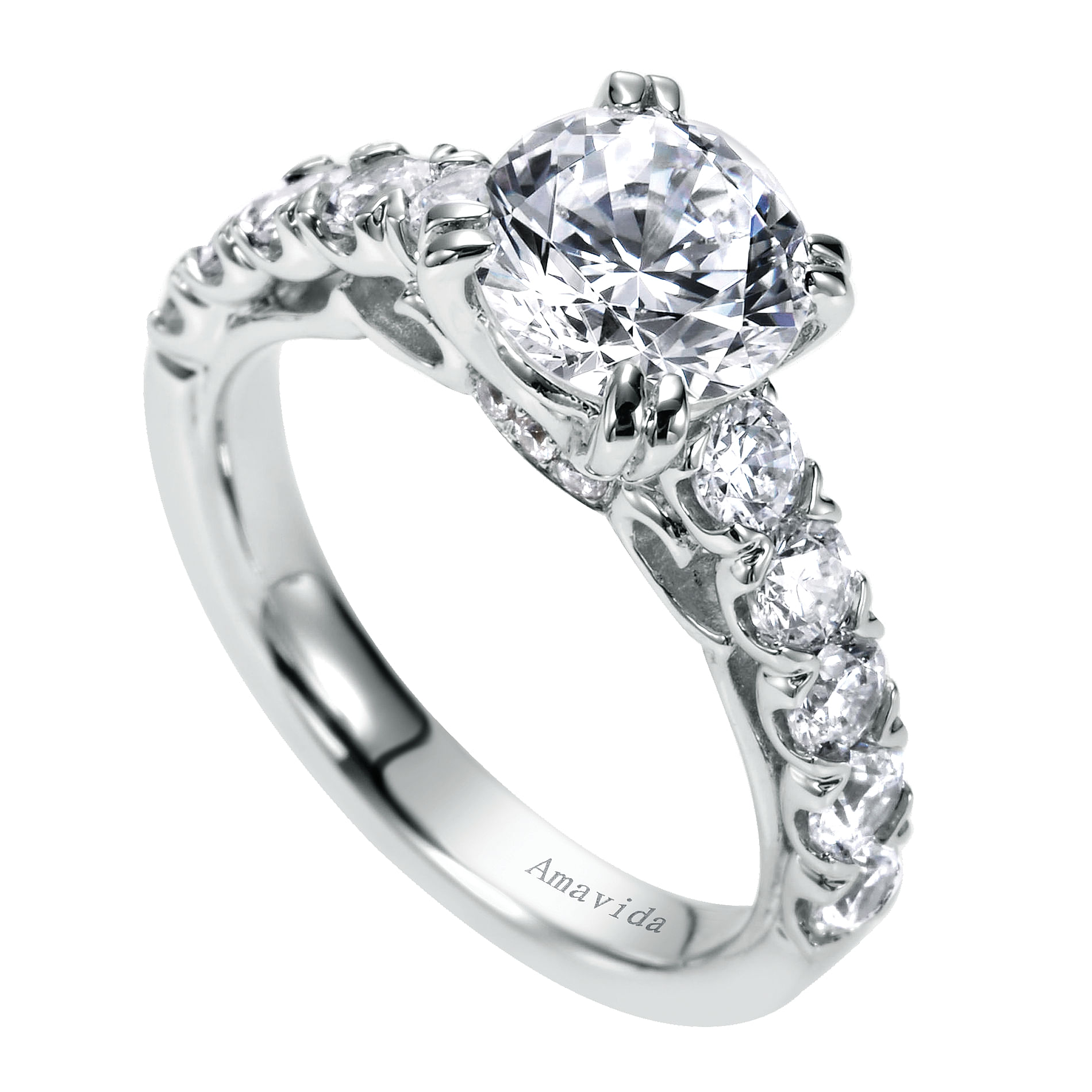 18k White Gold Diamond Straight Engagement Ring angle 3 18k White Gold Diamond Straight Engagement Ring angle 3