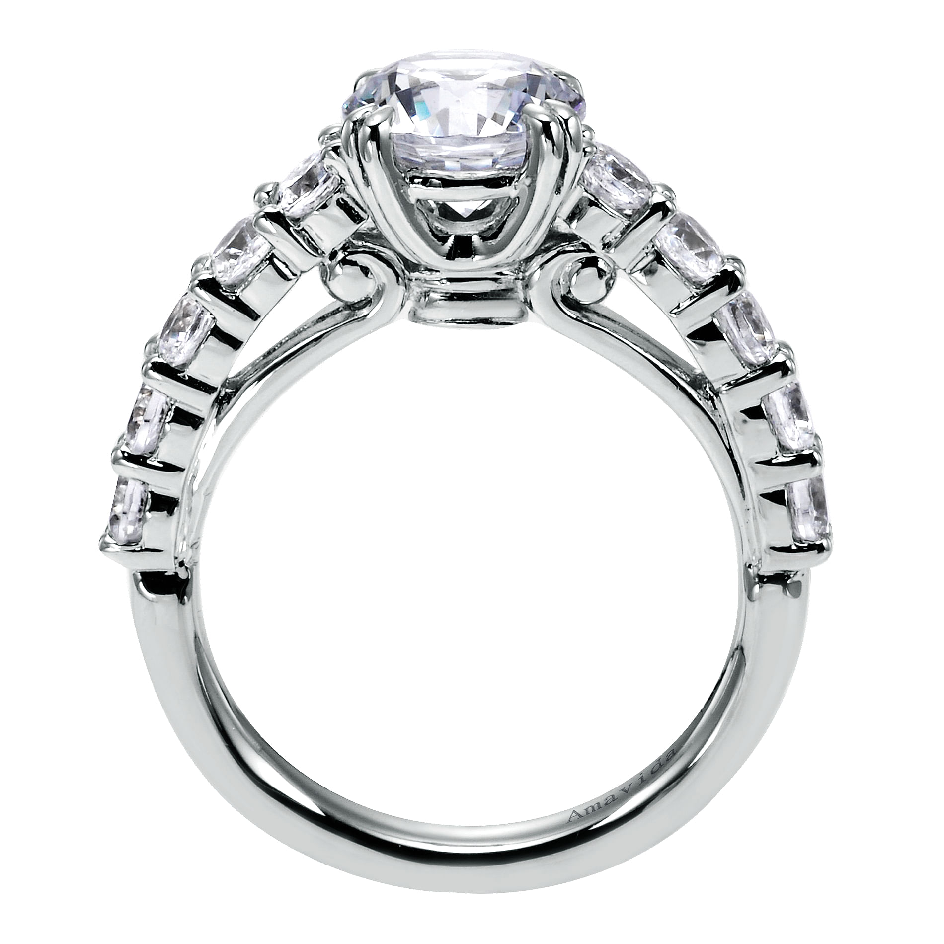 18k White Gold Diamond Straight Engagement Ring angle 2 18k White Gold Diamond Straight Engagement Ring angle 2