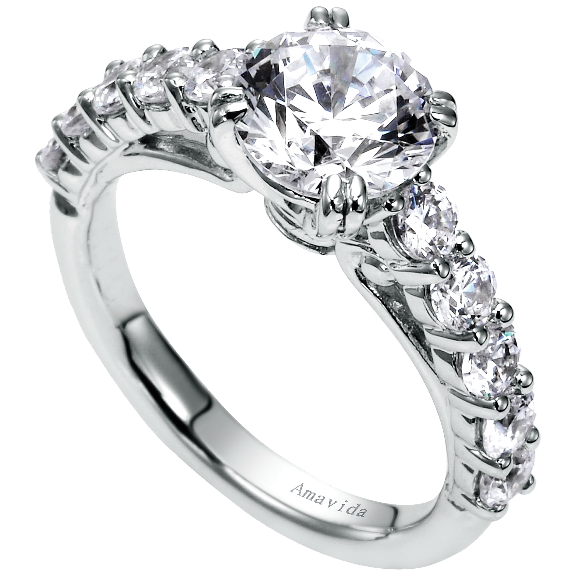 18k White Gold Diamond Straight Engagement Ring angle 3 18k White Gold Diamond Straight Engagement Ring angle 3