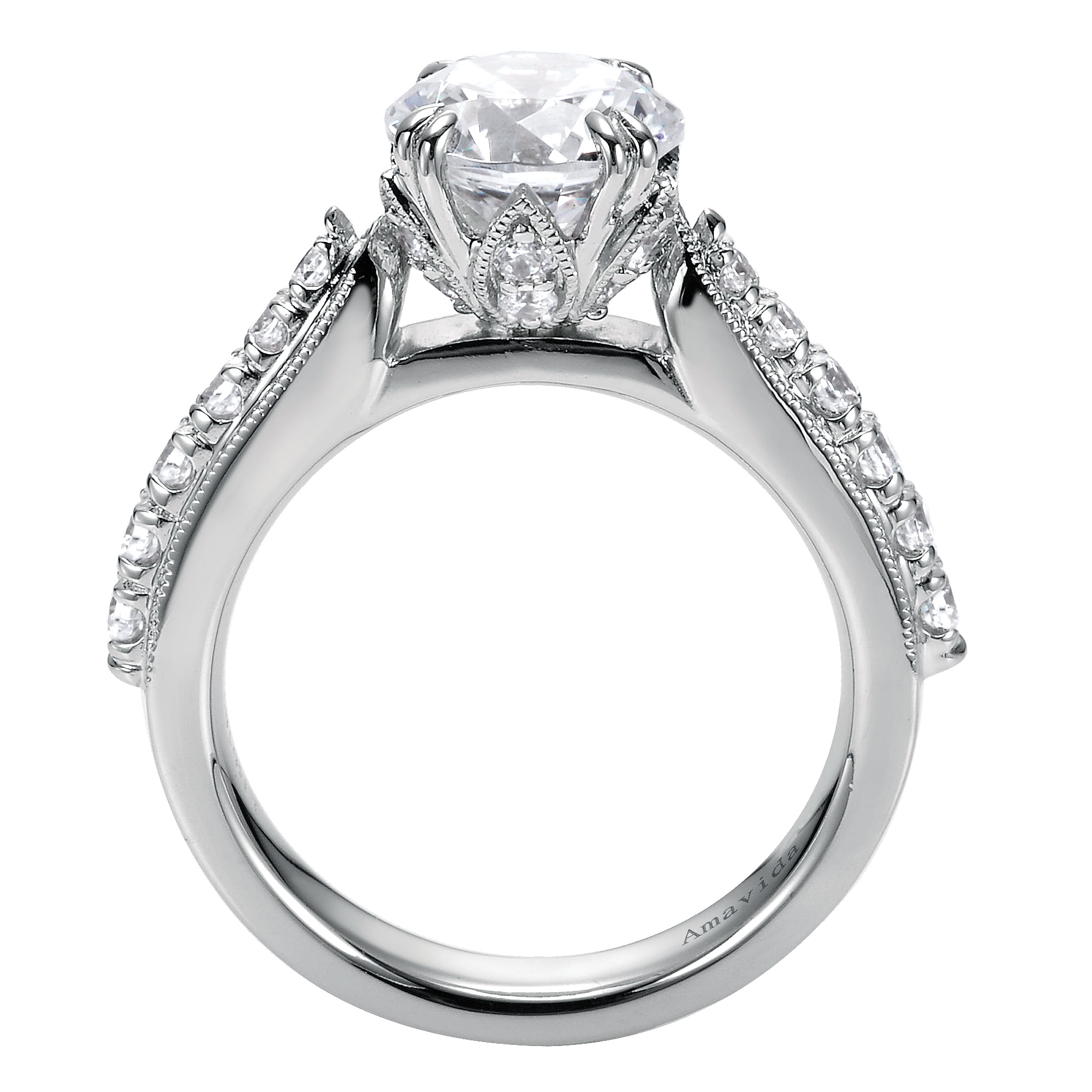 18k White Gold Diamond Straight Engagement Ring angle 2 18k White Gold Diamond Straight Engagement Ring angle 2