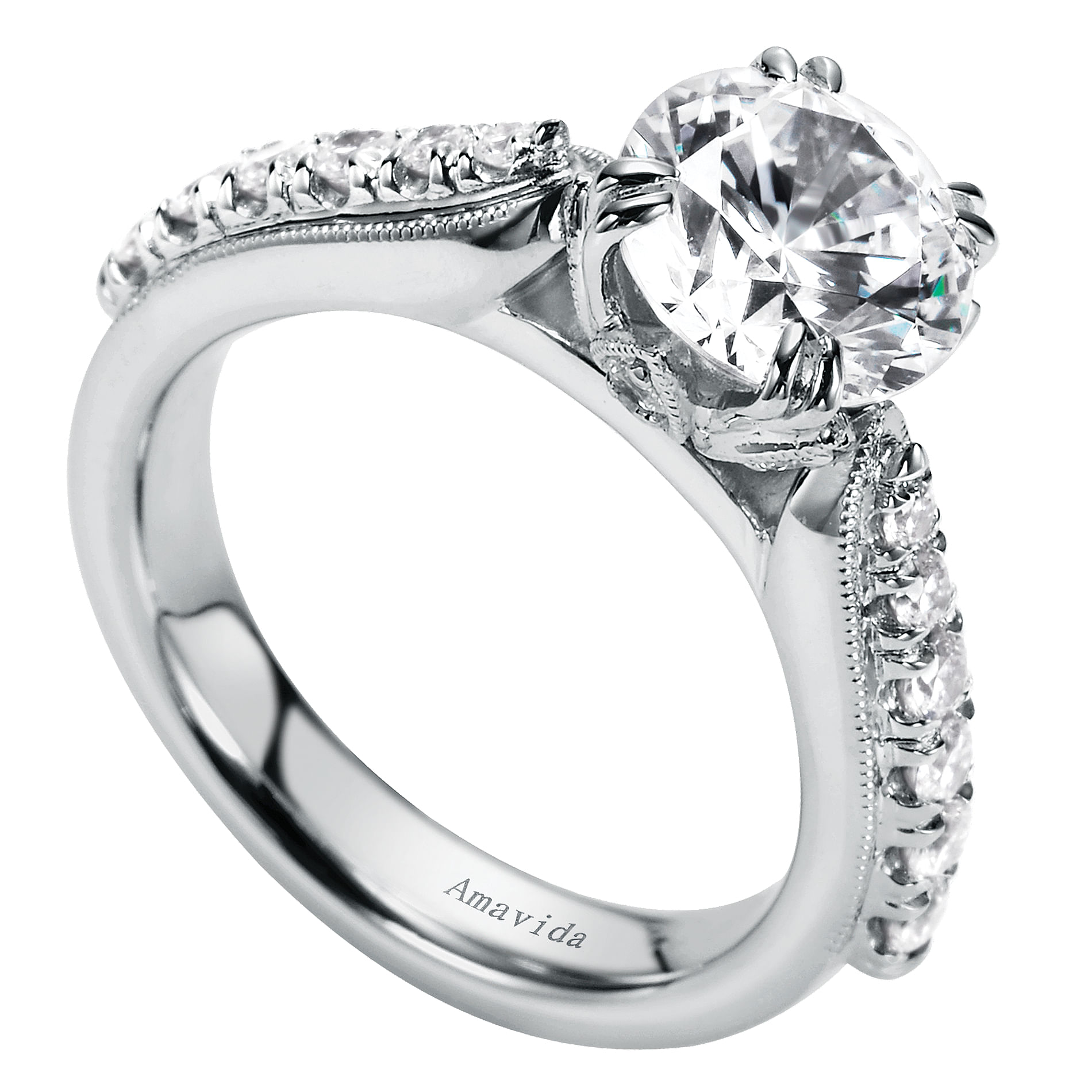18k White Gold Diamond Straight Engagement Ring angle 3 18k White Gold Diamond Straight Engagement Ring angle 3