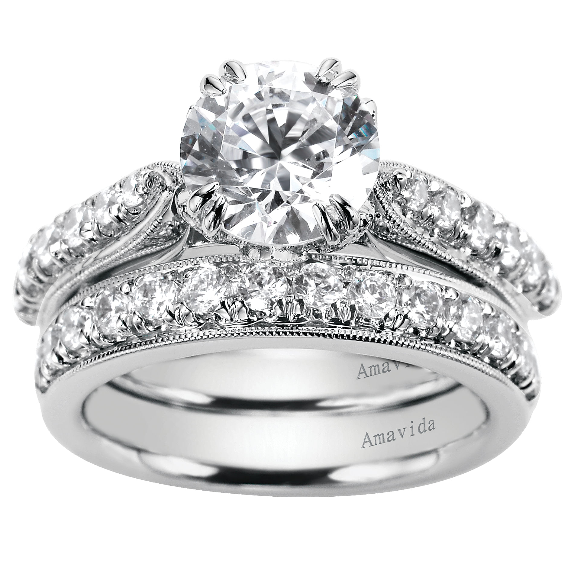 18k White Gold Diamond Straight Engagement Ring angle 4 18k White Gold Diamond Straight Engagement Ring angle 4