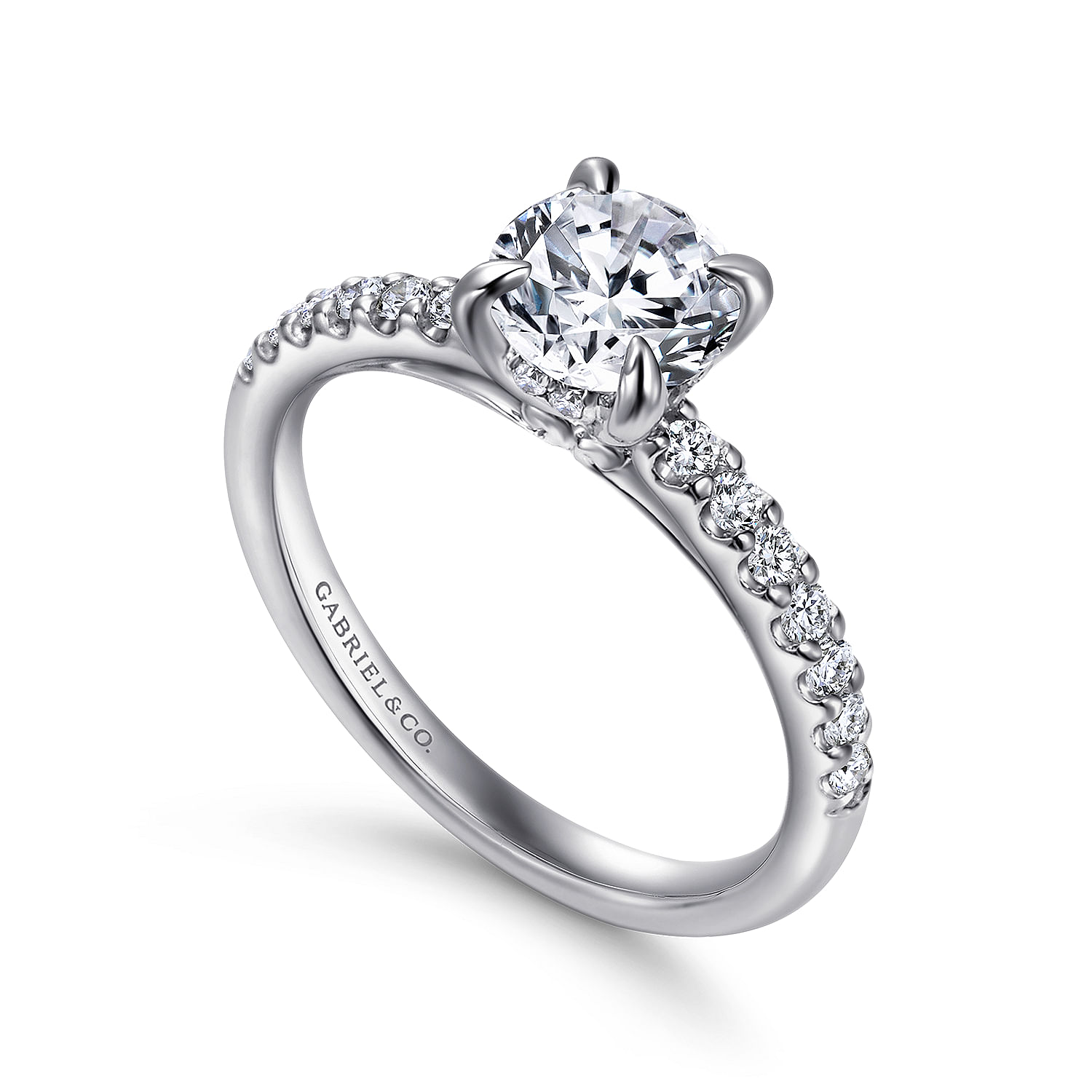 18k White Gold Diamond Straight Engagement Ring angle 3 18k White Gold Diamond Straight Engagement Ring angle 3