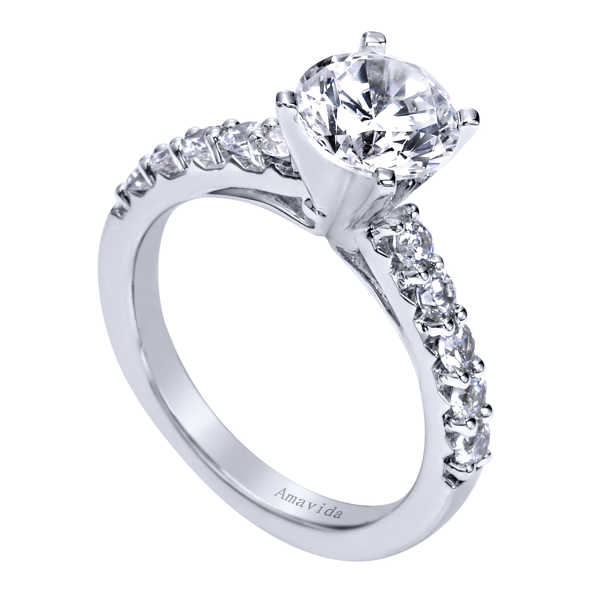 18k White Gold Diamond Straight Engagement Ring angle 3 18k White Gold Diamond Straight Engagement Ring angle 3