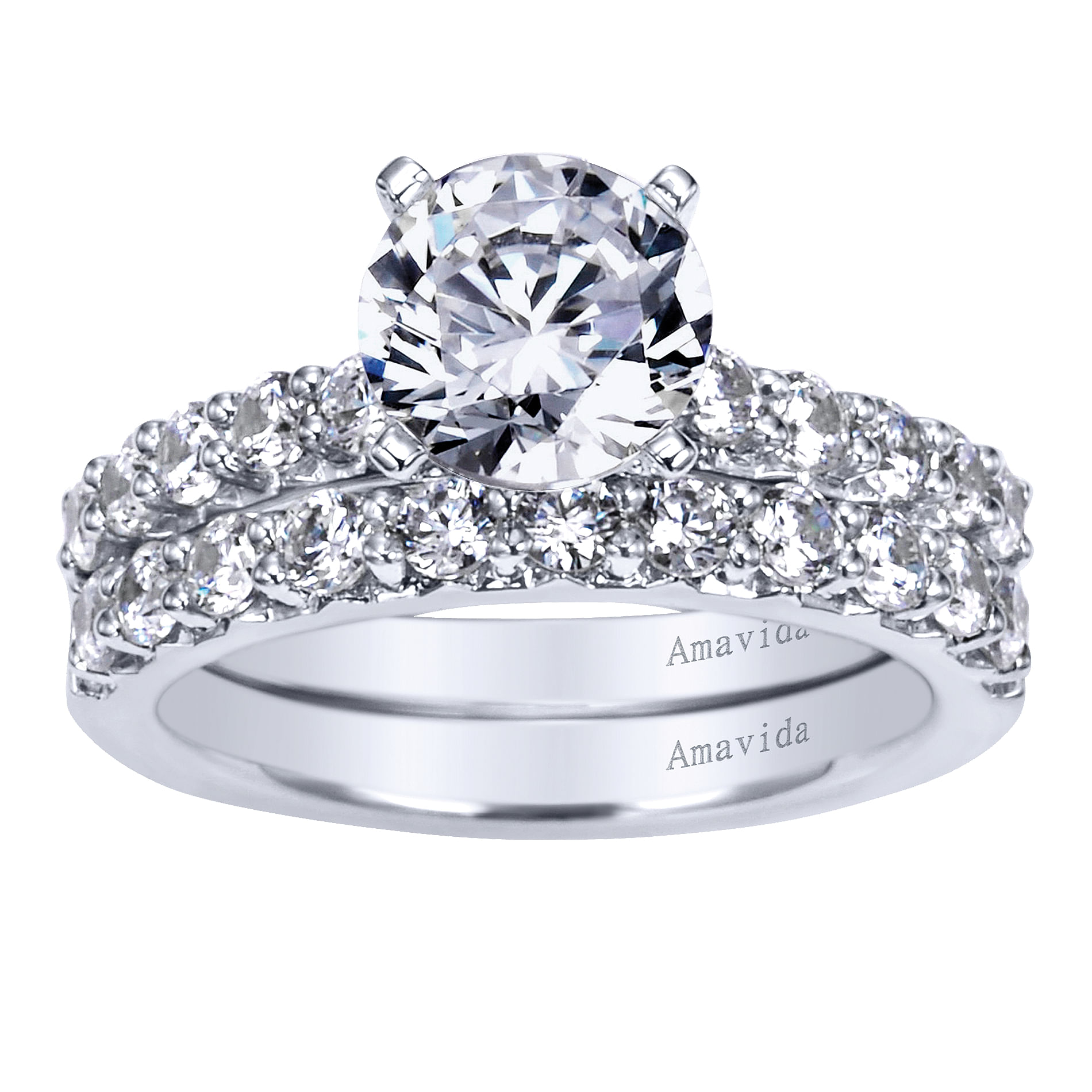 18k White Gold Diamond Straight Engagement Ring angle 4 18k White Gold Diamond Straight Engagement Ring angle 4