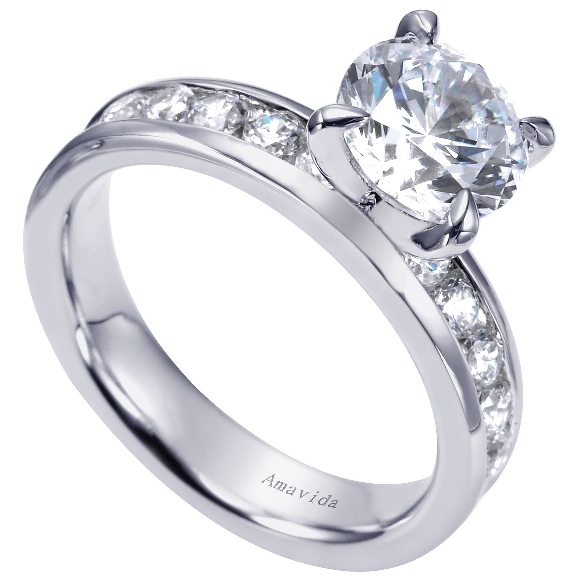 18k White Gold Diamond Straight Engagement Ring angle 3 18k White Gold Diamond Straight Engagement Ring angle 3