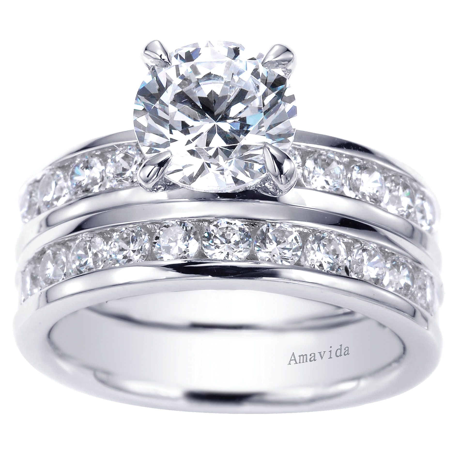 18k White Gold Diamond Straight Engagement Ring angle 4 18k White Gold Diamond Straight Engagement Ring angle 4