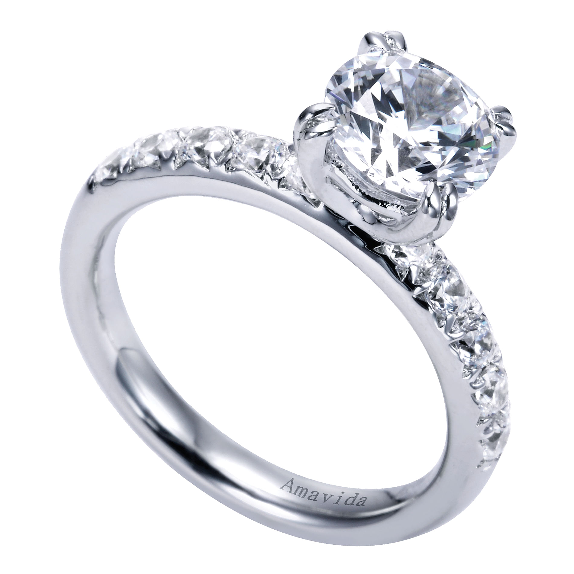 18k White Gold Diamond Straight Engagement Ring angle 3 18k White Gold Diamond Straight Engagement Ring angle 3