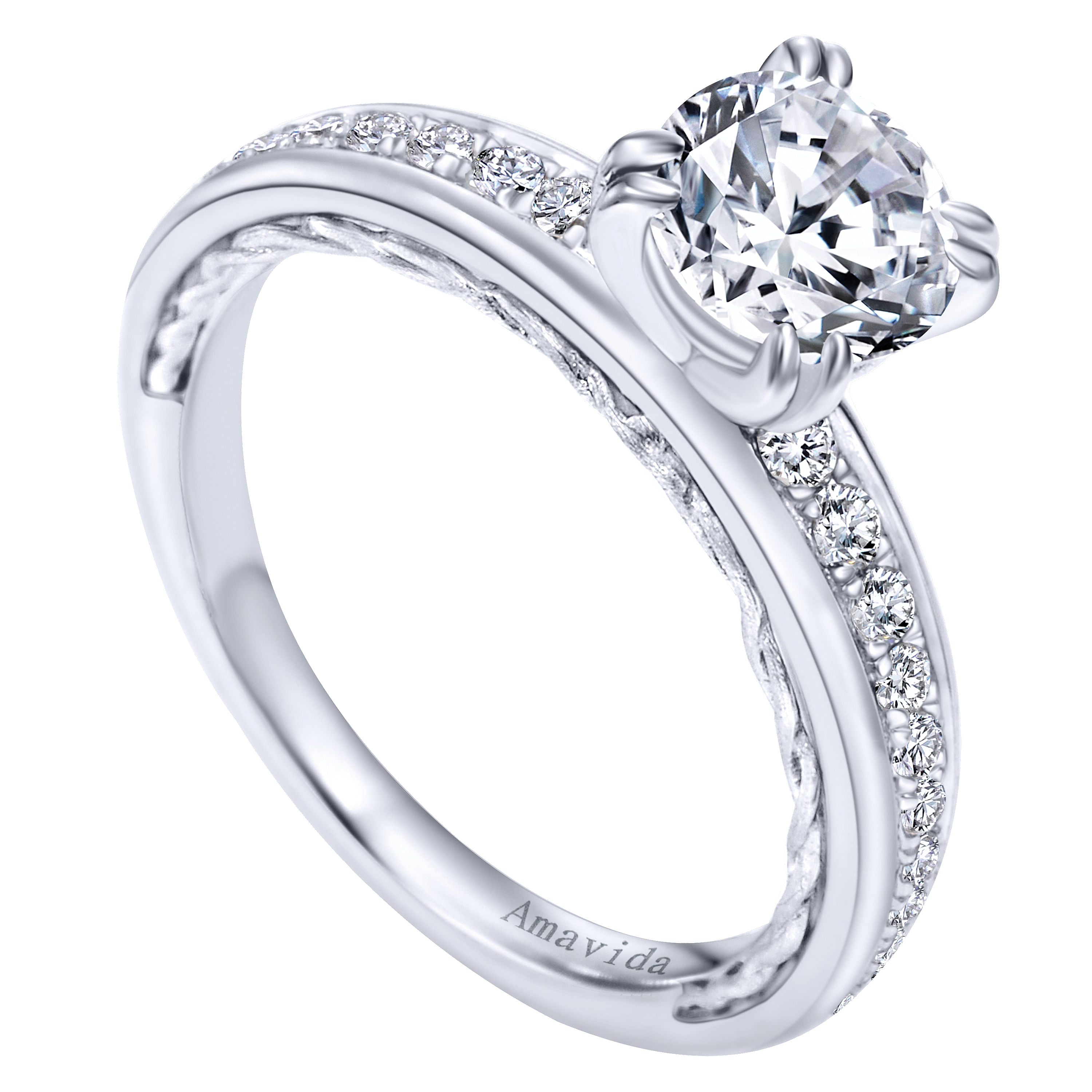 18k White Gold Diamond Straight Engagement Ring angle 3 18k White Gold Diamond Straight Engagement Ring angle 3