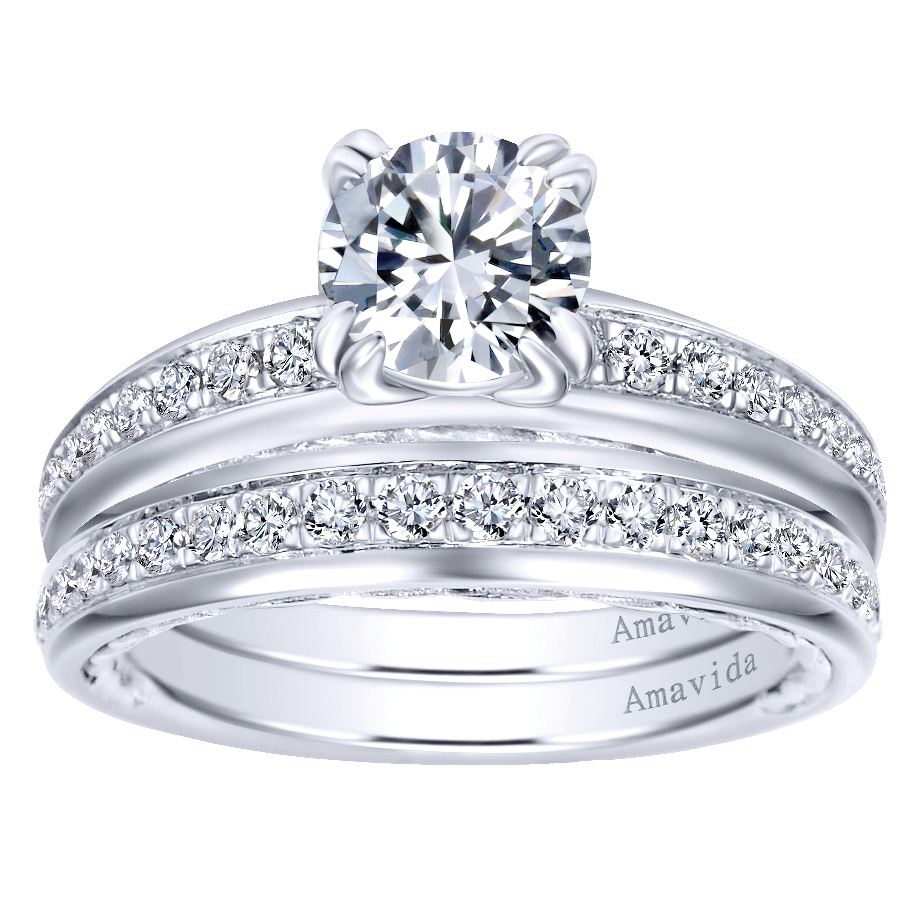 18k White Gold Diamond Straight Engagement Ring angle 4 18k White Gold Diamond Straight Engagement Ring angle 4