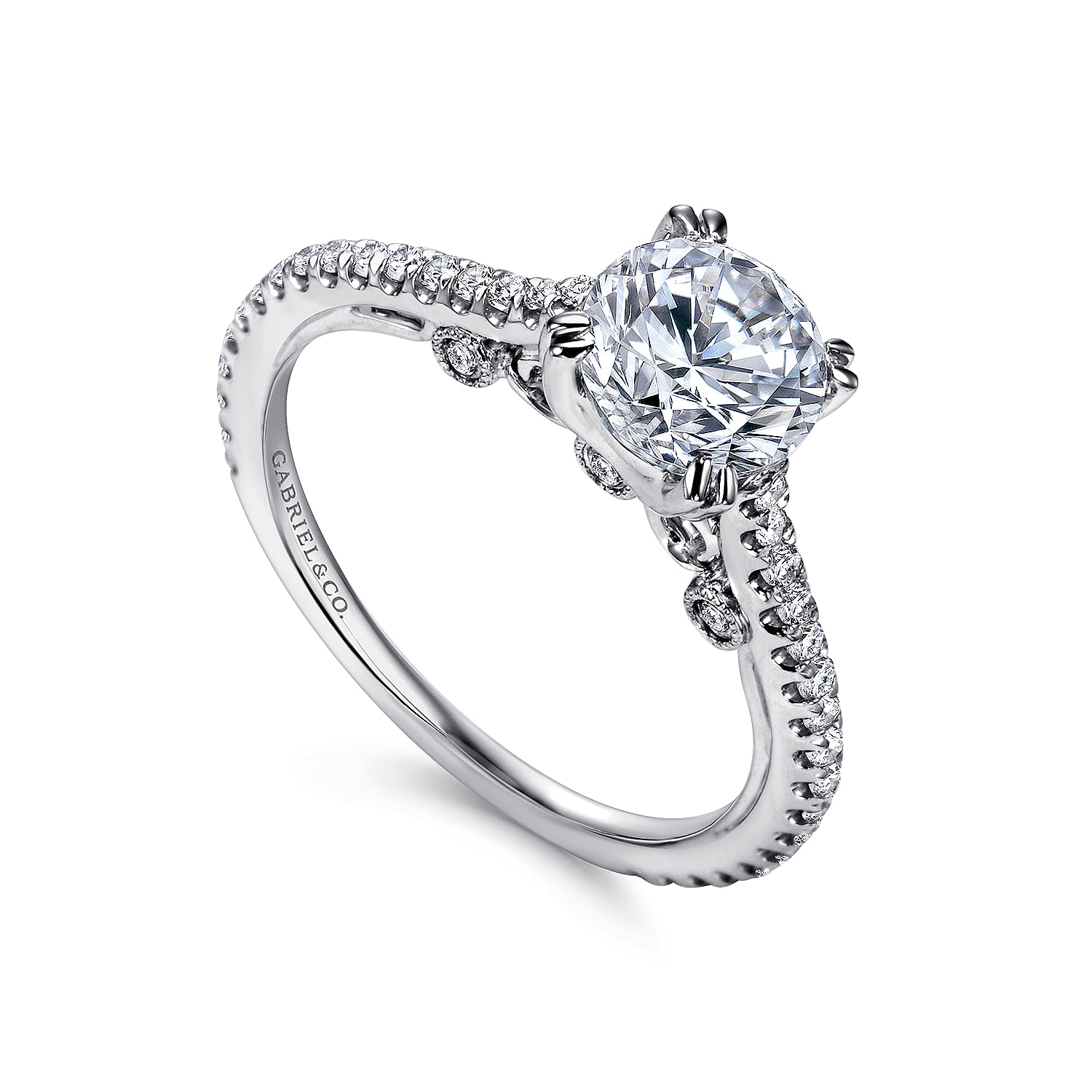 18k White Gold Diamond Straight Engagement Ring angle 3 18k White Gold Diamond Straight Engagement Ring angle 3