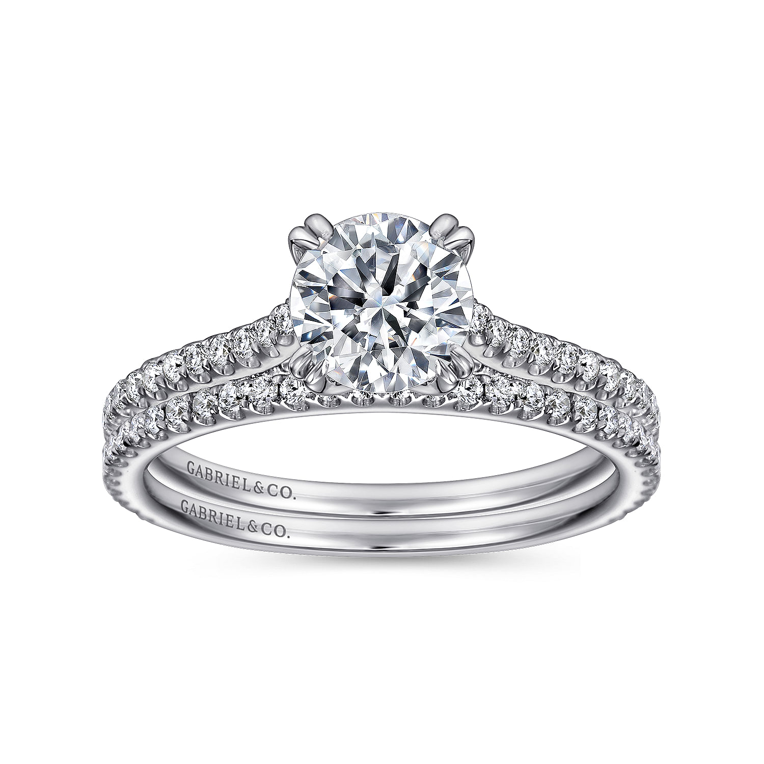 18k White Gold Diamond Straight Engagement Ring angle 4 18k White Gold Diamond Straight Engagement Ring angle 4