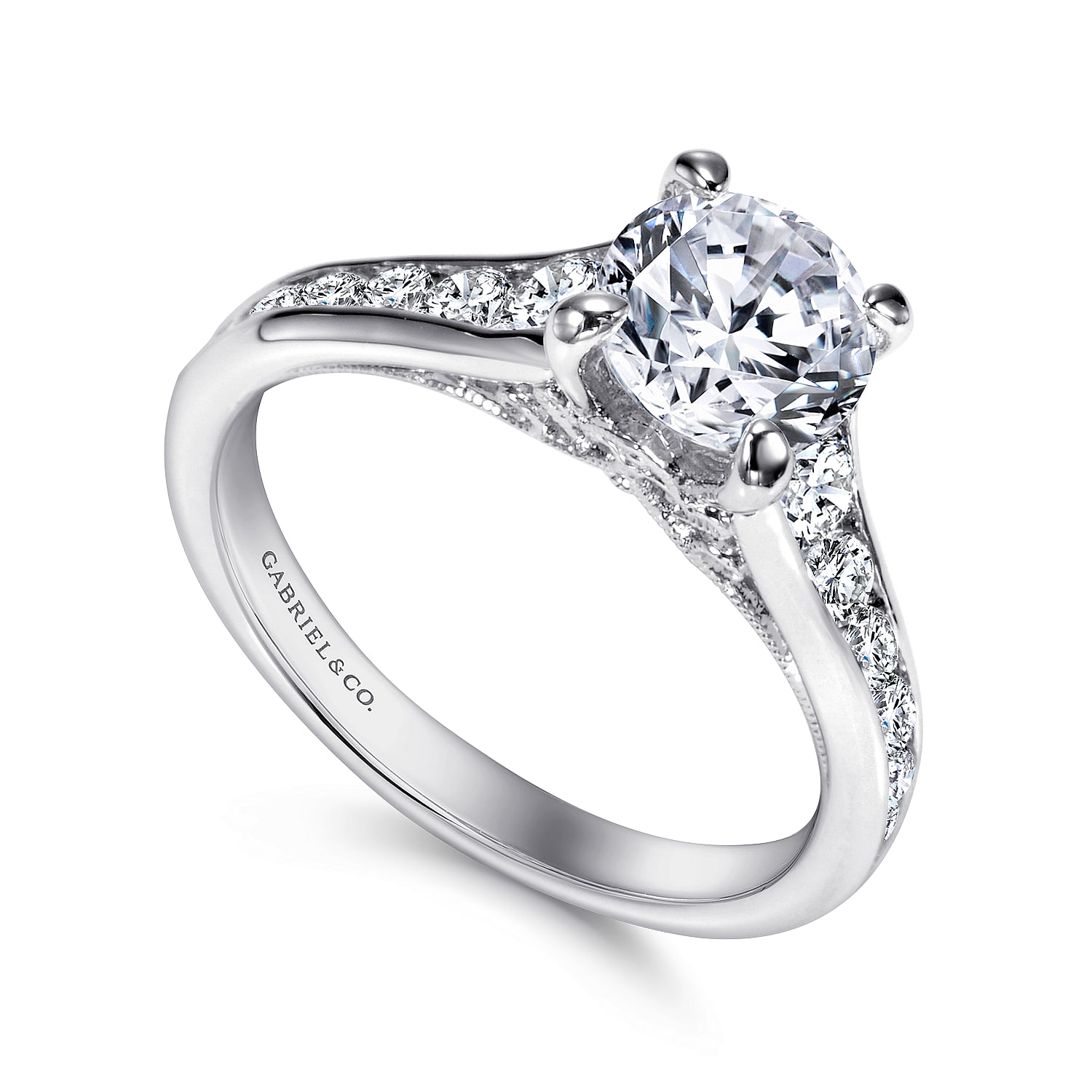 18k White Gold Diamond Straight Engagement Ring angle 3 18k White Gold Diamond Straight Engagement Ring angle 3