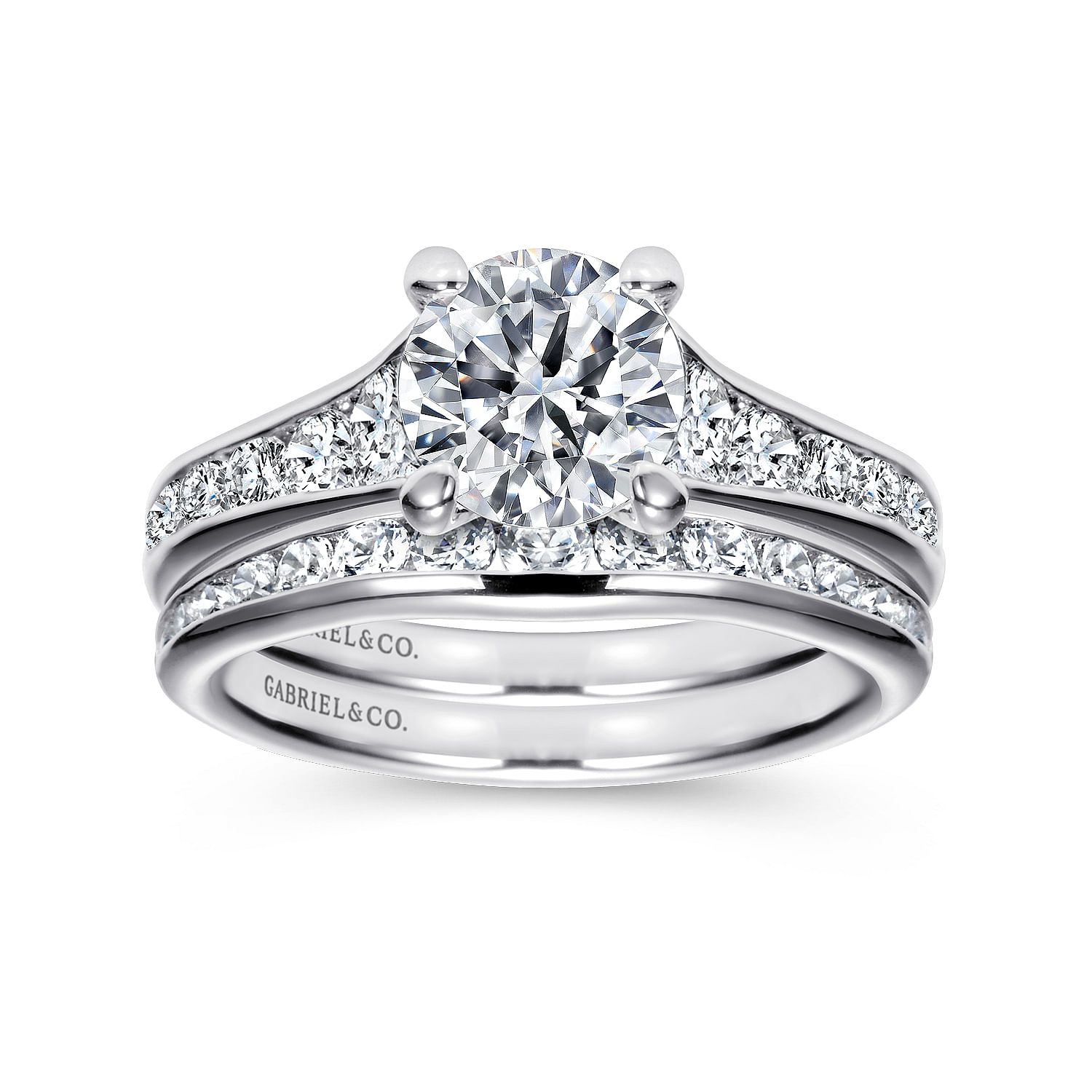 18k White Gold Diamond Straight Engagement Ring angle 4 18k White Gold Diamond Straight Engagement Ring angle 4