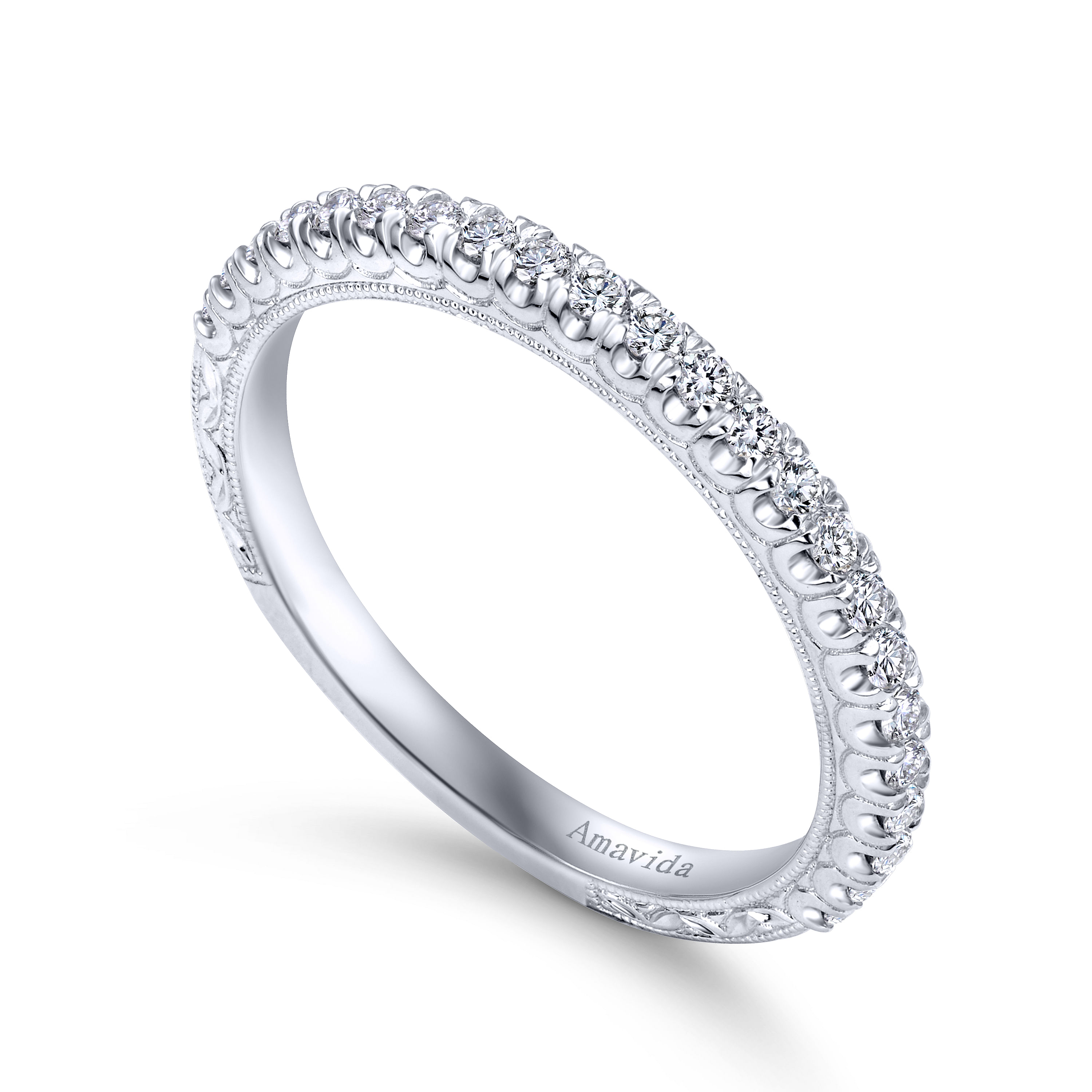 18k White Gold Diamond Straight Wedding Band angle 3 18k White Gold Diamond Straight Wedding Band angle 3