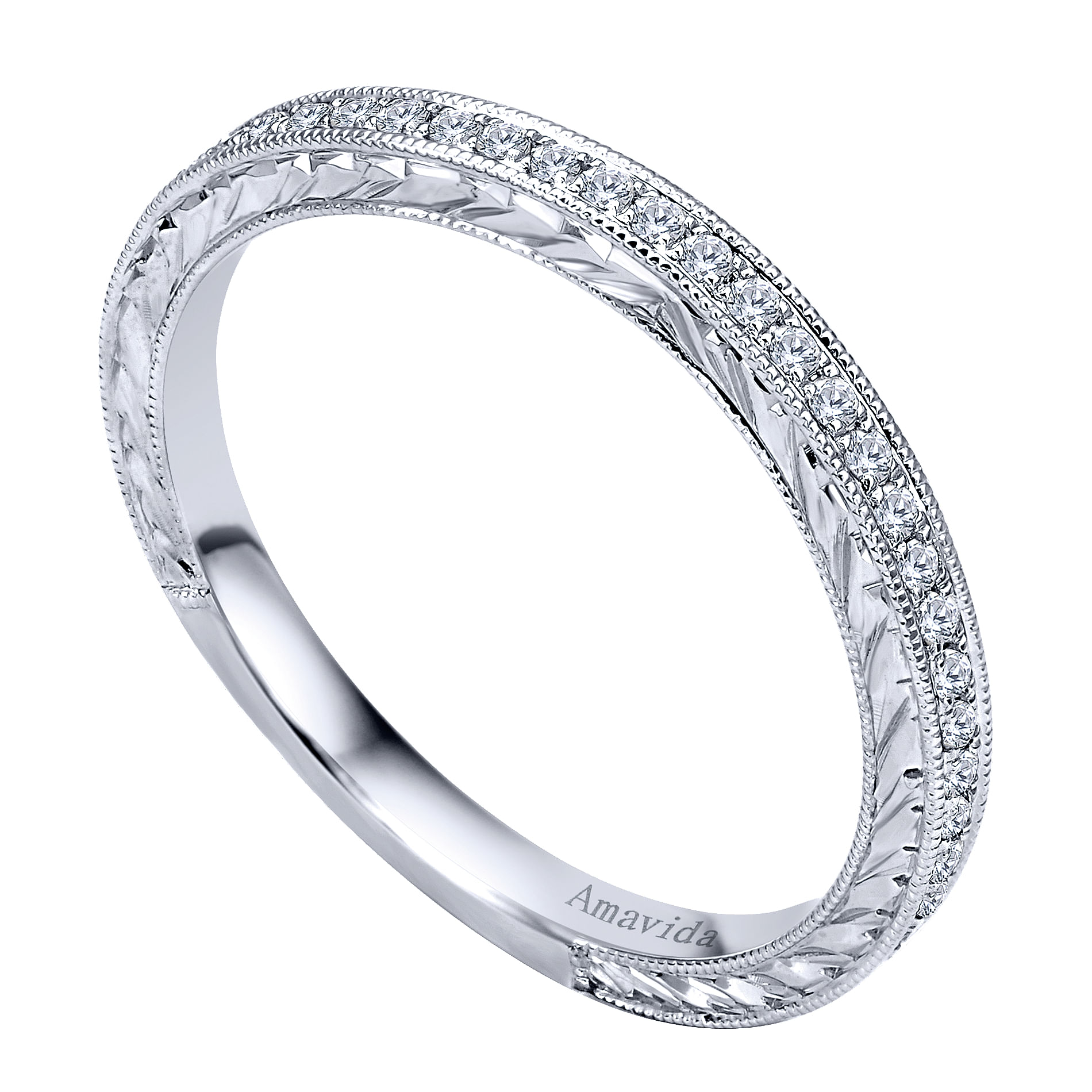 18k White Gold Diamond Straight Wedding Band angle 3 18k White Gold Diamond Straight Wedding Band angle 3