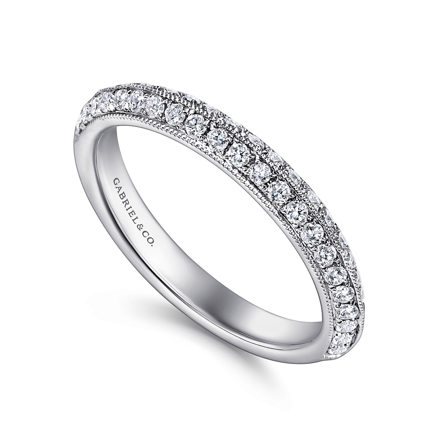 18k White Gold Diamond Straight Wedding Band angle 3 18k White Gold Diamond Straight Wedding Band angle 3