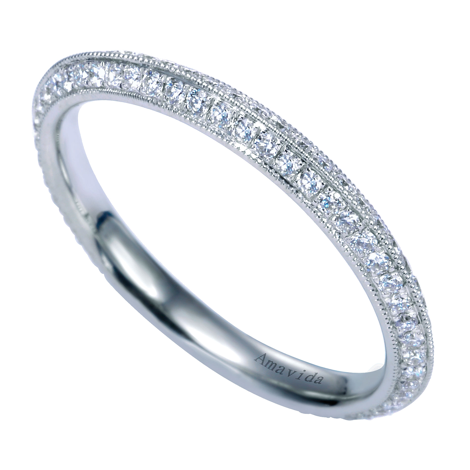 18k White Gold Diamond Straight Wedding Band angle 3 18k White Gold Diamond Straight Wedding Band angle 3