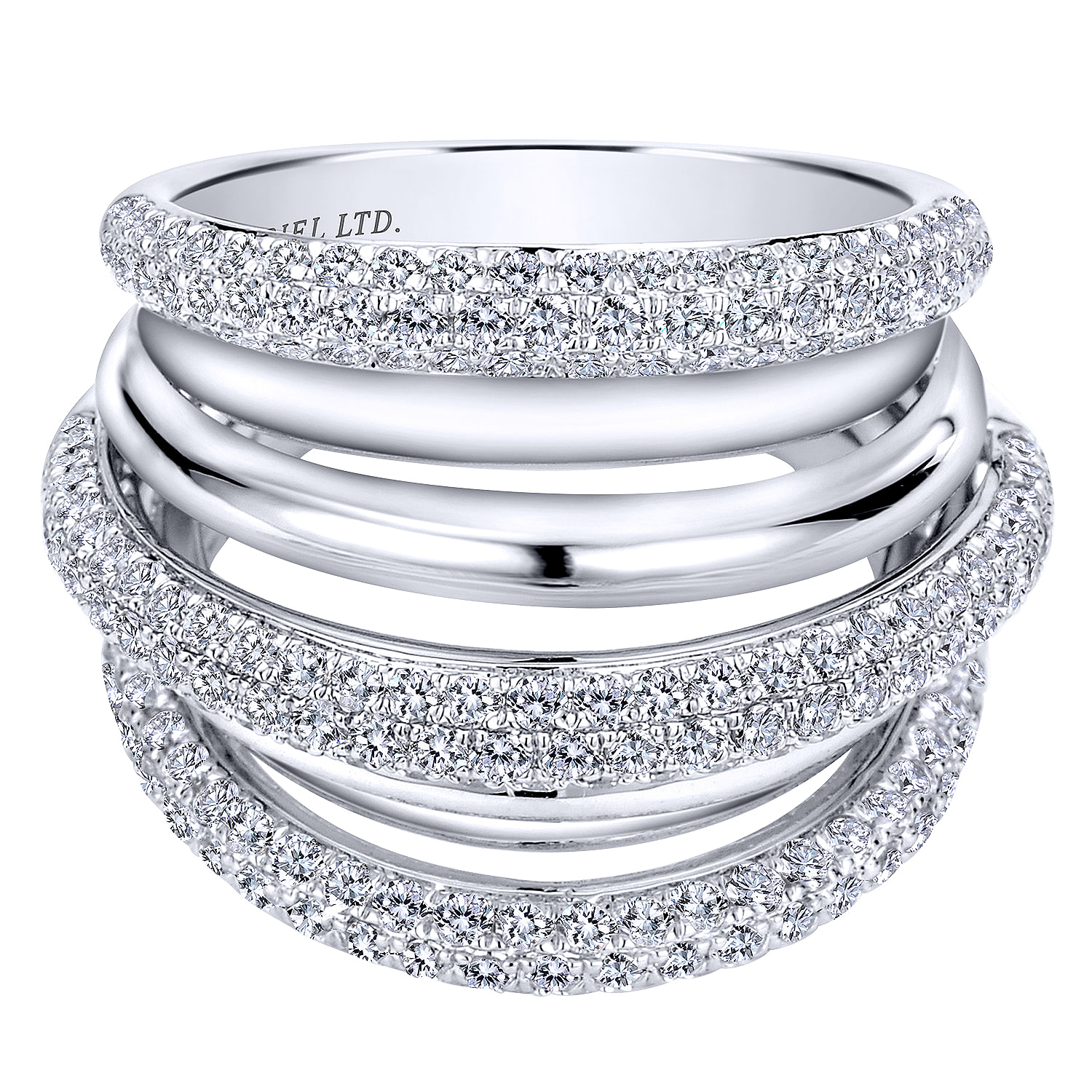 18k White Gold Diamond Wide Multi Band Ladies' Fashion Ring 18k White Gold Diamond Wide Multi Band Ladies' Fashion Ring