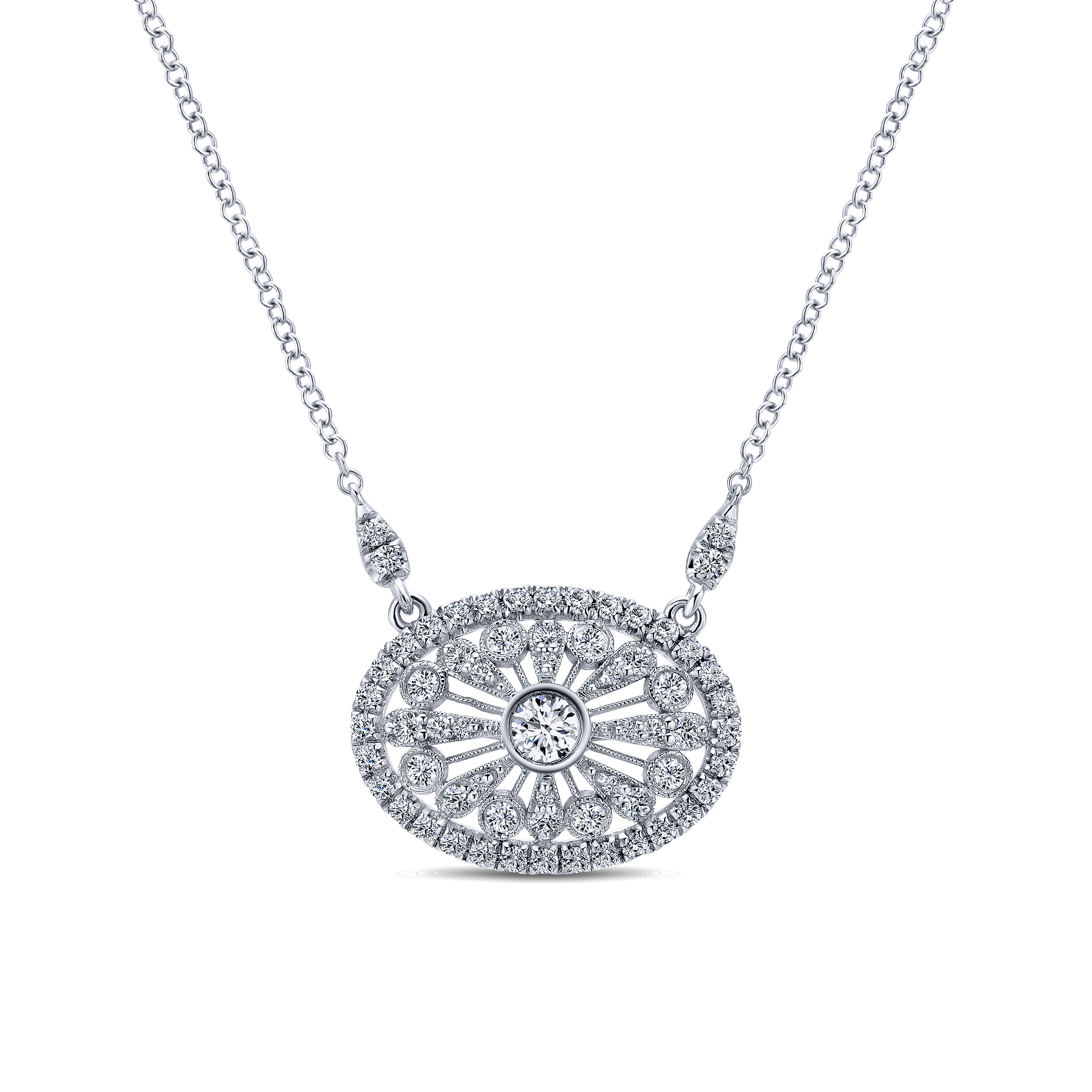 18k White Gold East West Oval Pendant Diamond Fashion 18k White Gold East West Oval Pendant Diamond Fashion