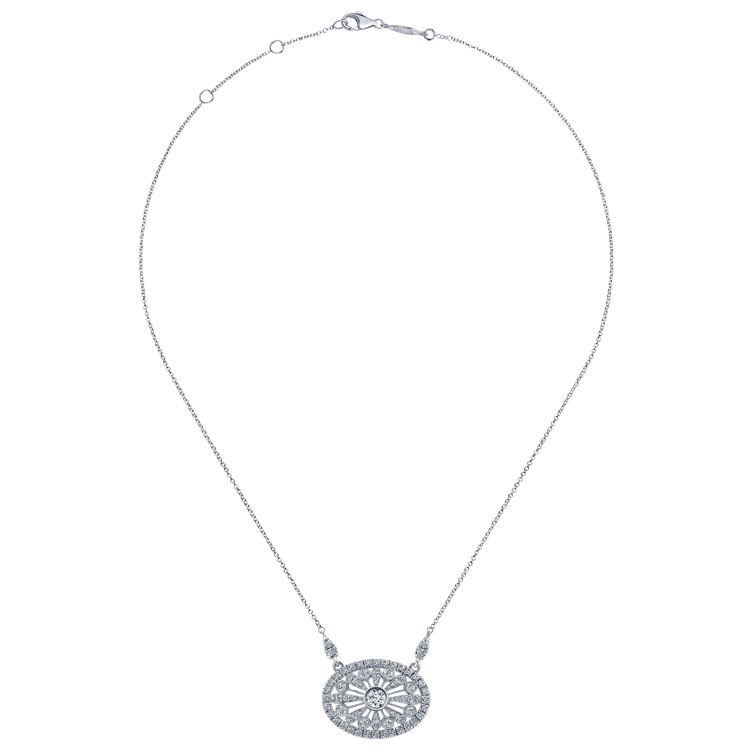 18k White Gold East West Oval Pendant Diamond Fashion Necklace angle 2 18k White Gold East West Oval Pendant Diamond Fashion Necklace angle 2