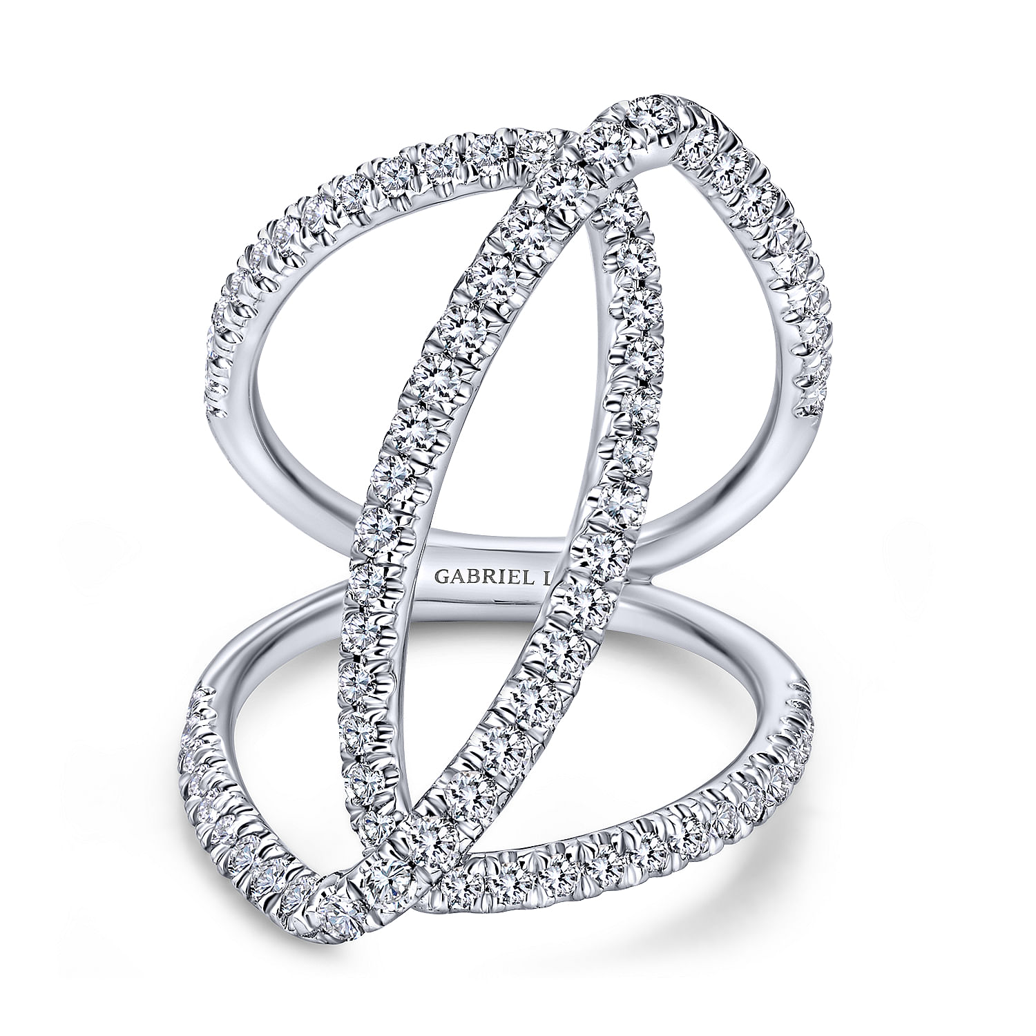 18k White Gold Pave Diamond Criss Cross Wide Band Ladies' Fashion Ring 18k White Gold Pave Diamond Criss Cross Wide Band Ladies' Fashion Ring