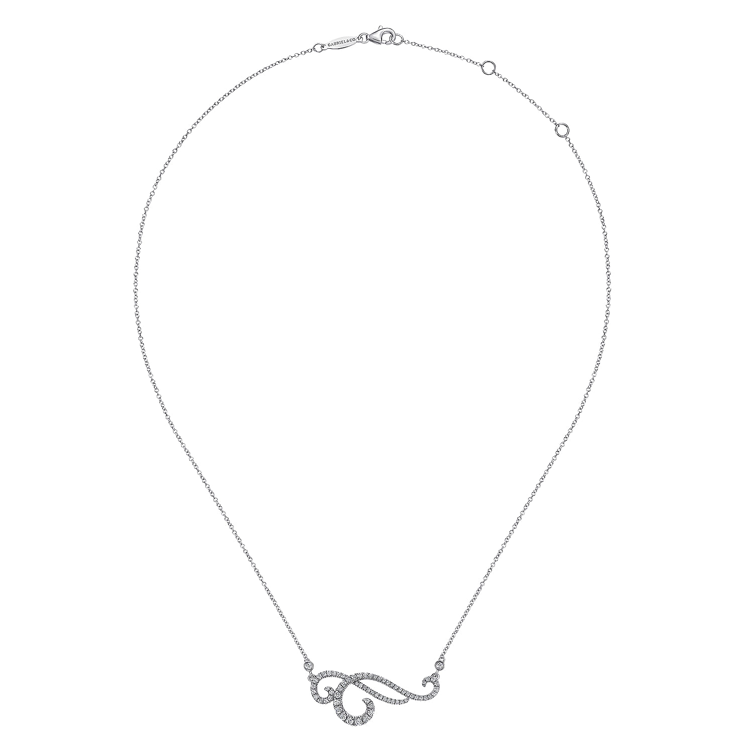 18k White Gold Pave Diamond Flourish Fashion Necklace angle 2 18k White Gold Pave Diamond Flourish Fashion Necklace angle 2