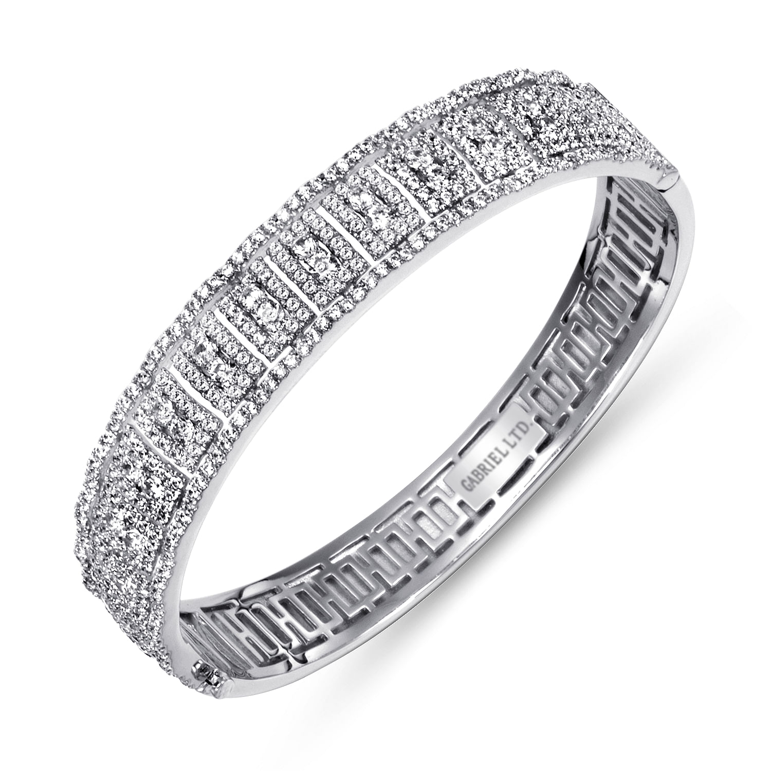 18k White Gold Pave Diamond Geometric Bangle angle 2 18k White Gold Pave Diamond Geometric Bangle angle 2