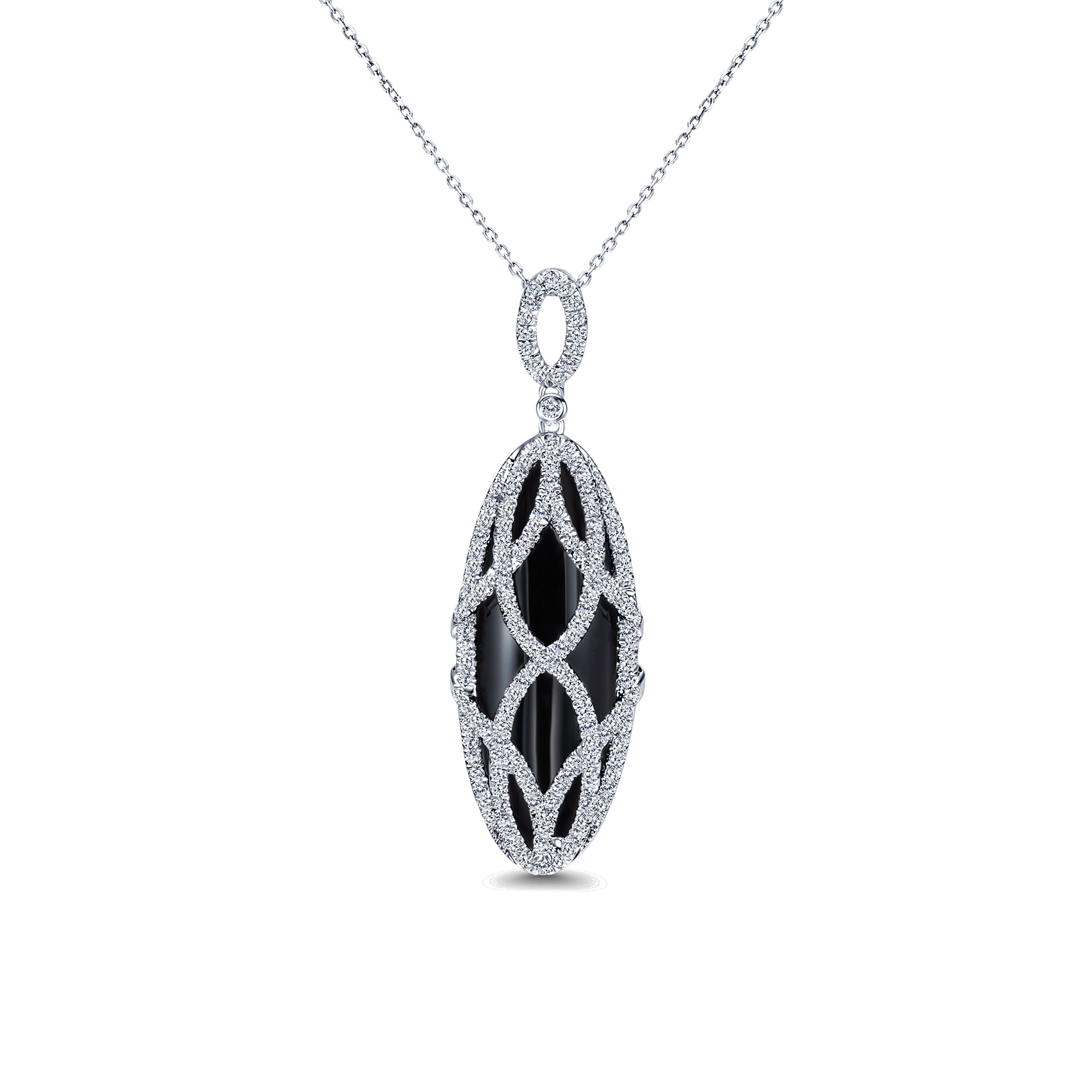 18k White Gold Pave Diamond Overlay Black Onyx Oval Fashion 18k White Gold Pave Diamond Overlay Black Onyx Oval Fashion