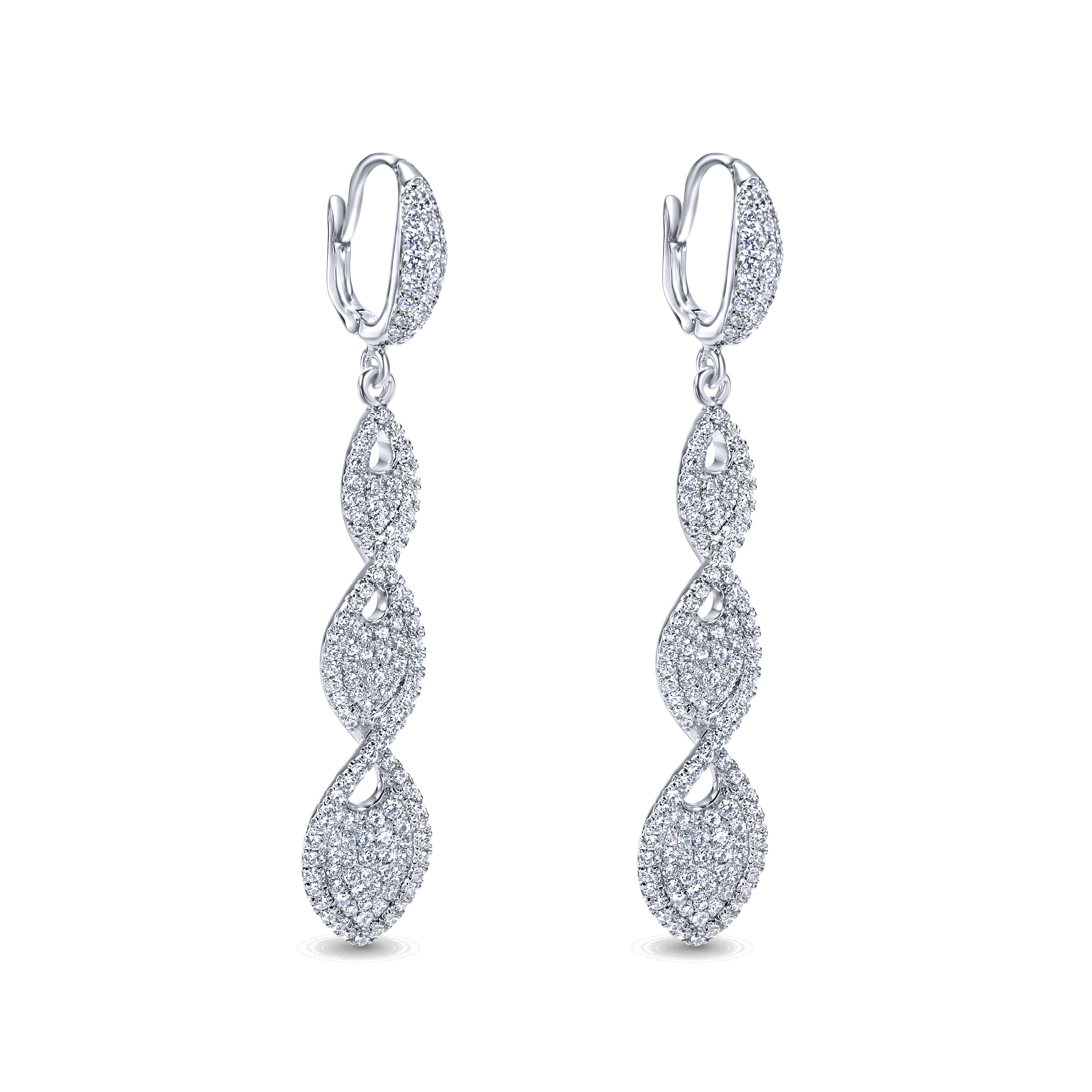18k White Gold Pave Diamond Twisted Drop Earrings angle 2 18k White Gold Pave Diamond Twisted Drop Earrings angle 2