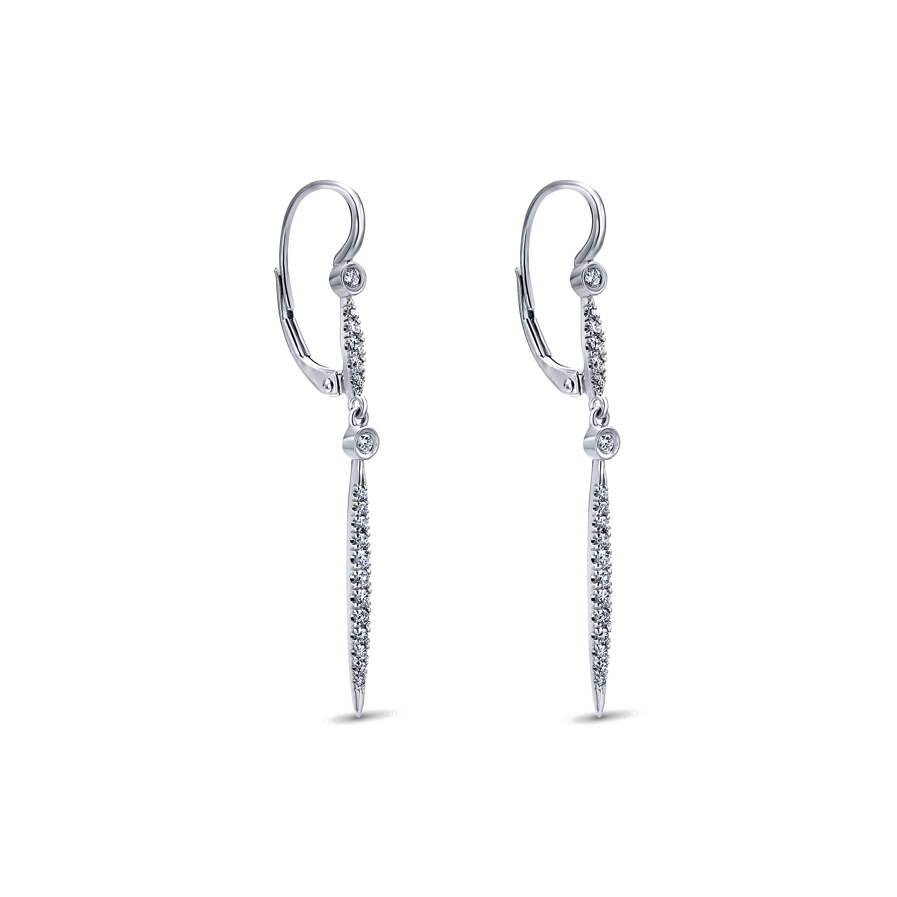 18k White Gold Round Diamond Column Drop Earrings angle 2 18k White Gold Round Diamond Column Drop Earrings angle 2