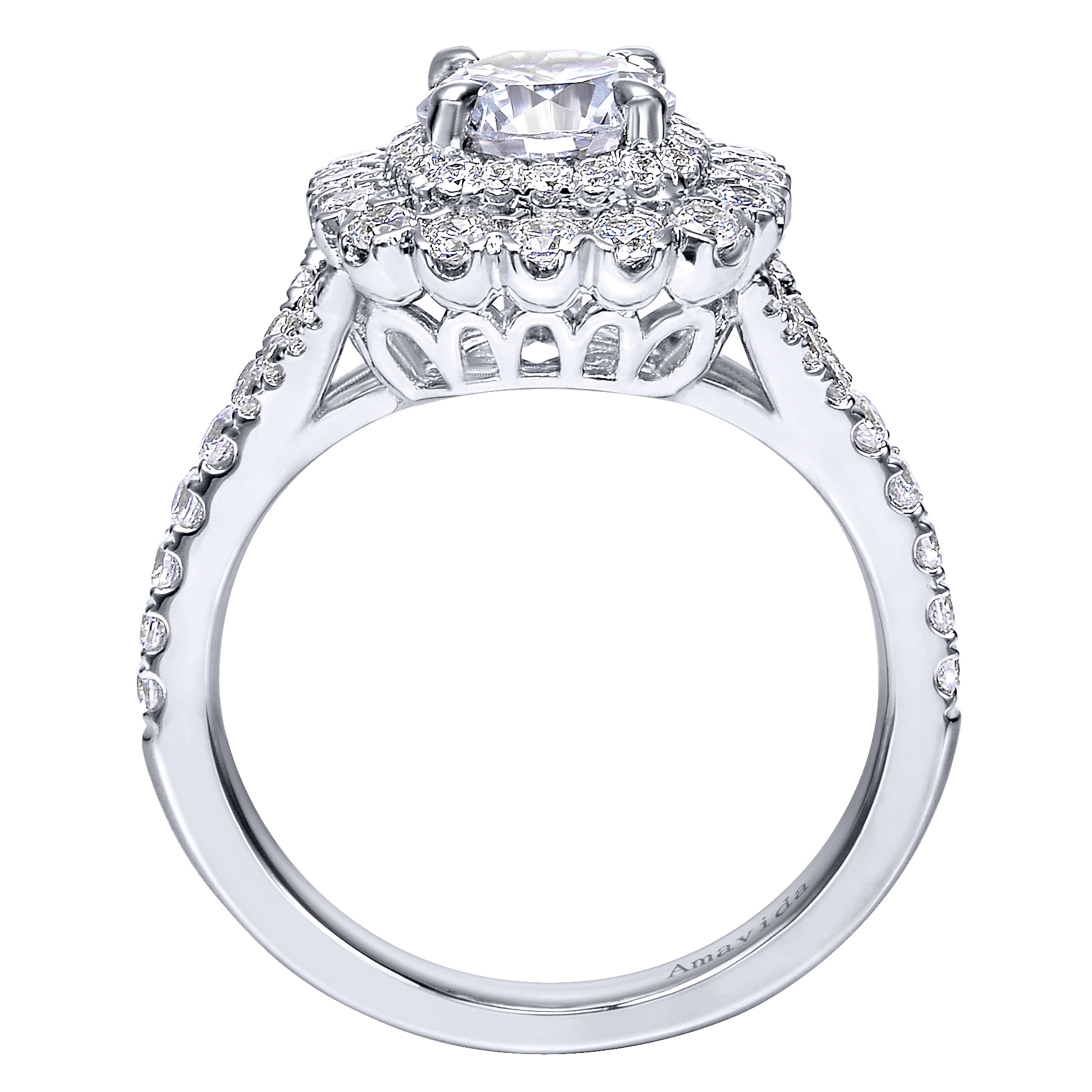 18k White Gold Round Double Halo Engagement Ring angle 2 18k White Gold Round Double Halo Engagement Ring angle 2
