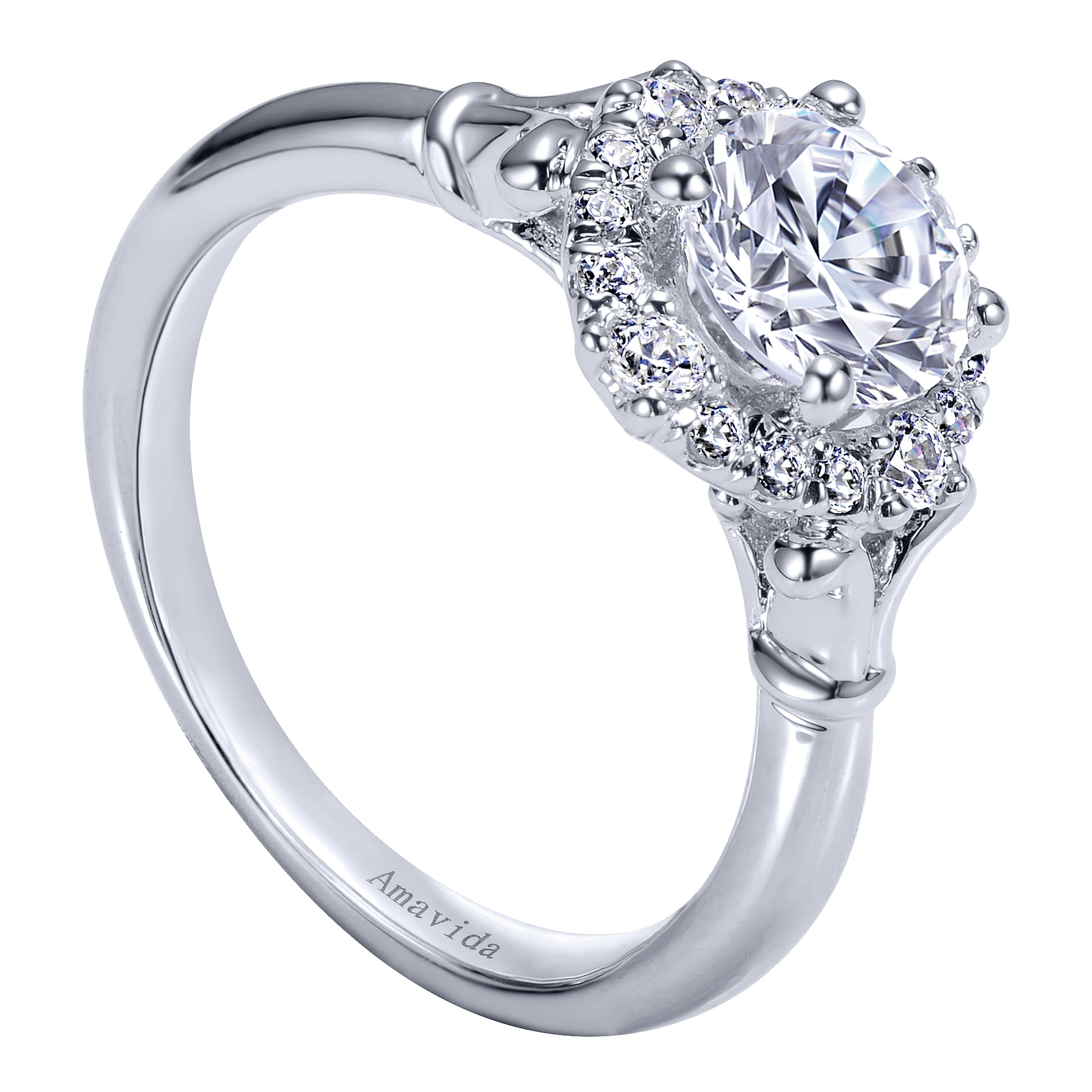 18k White Gold Round Halo Engagement Ring angle 3 18k White Gold Round Halo Engagement Ring angle 3