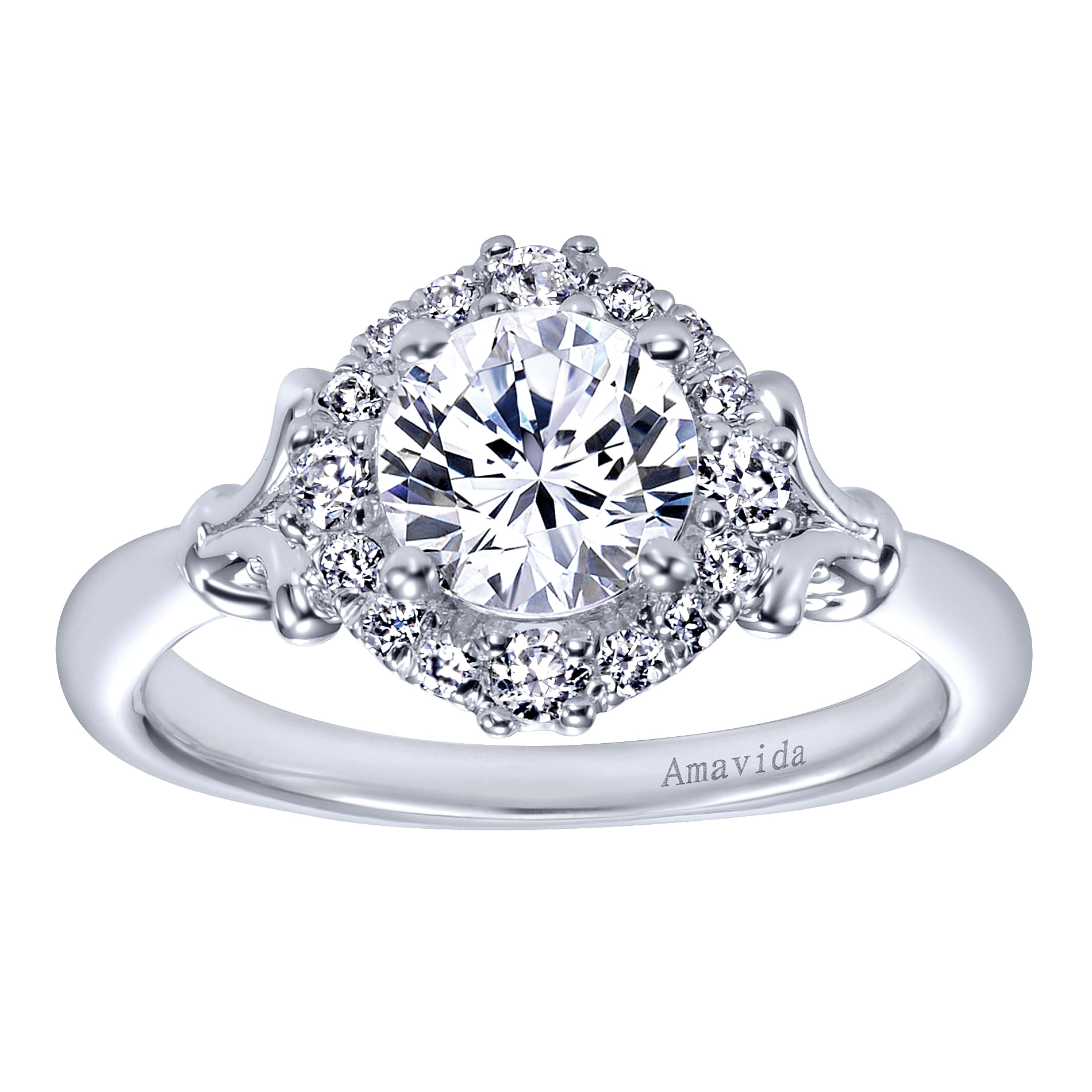 18k White Gold Round Halo Engagement Ring angle 5 18k White Gold Round Halo Engagement Ring angle 5