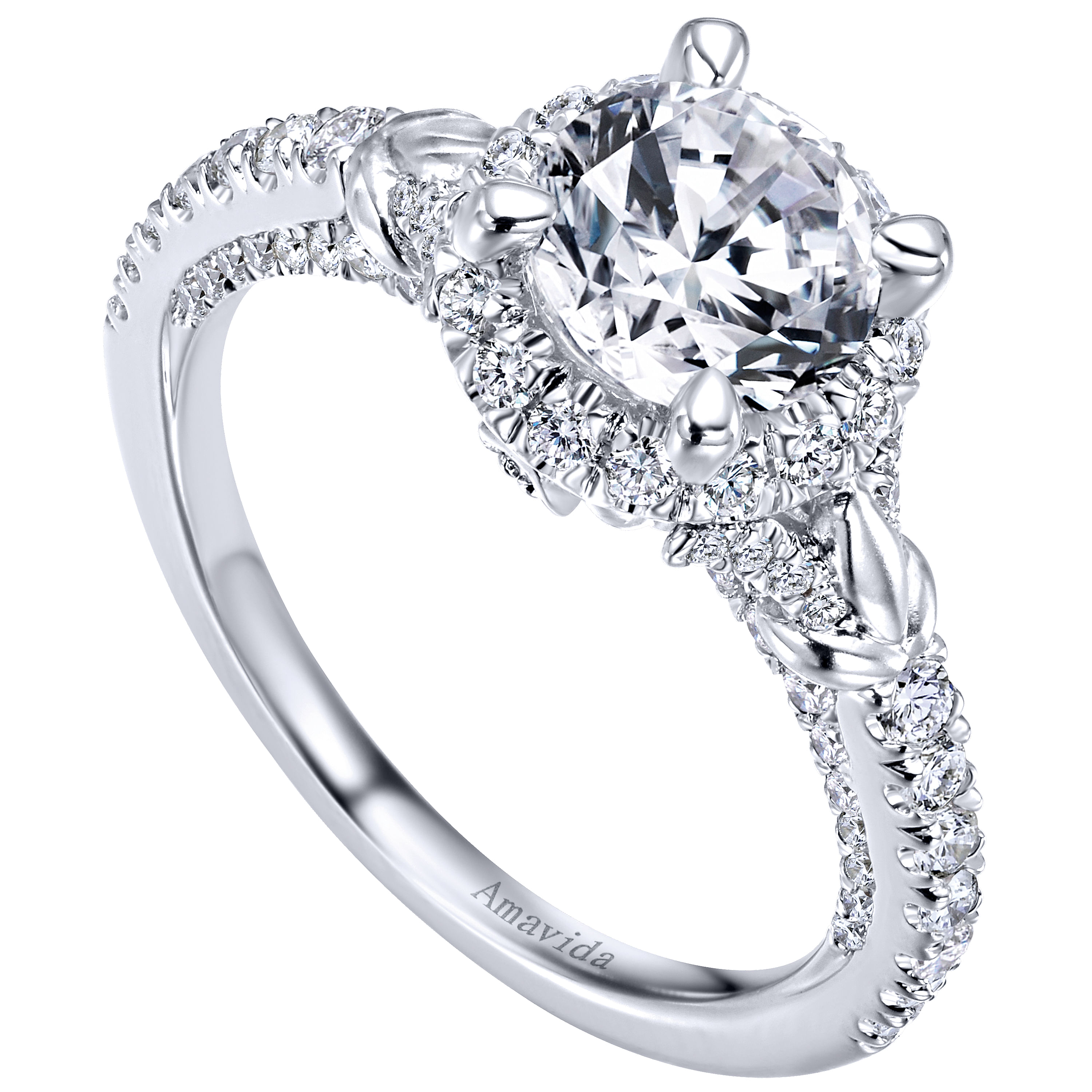 18k White Gold Round Halo Engagement Ring angle 3 18k White Gold Round Halo Engagement Ring angle 3