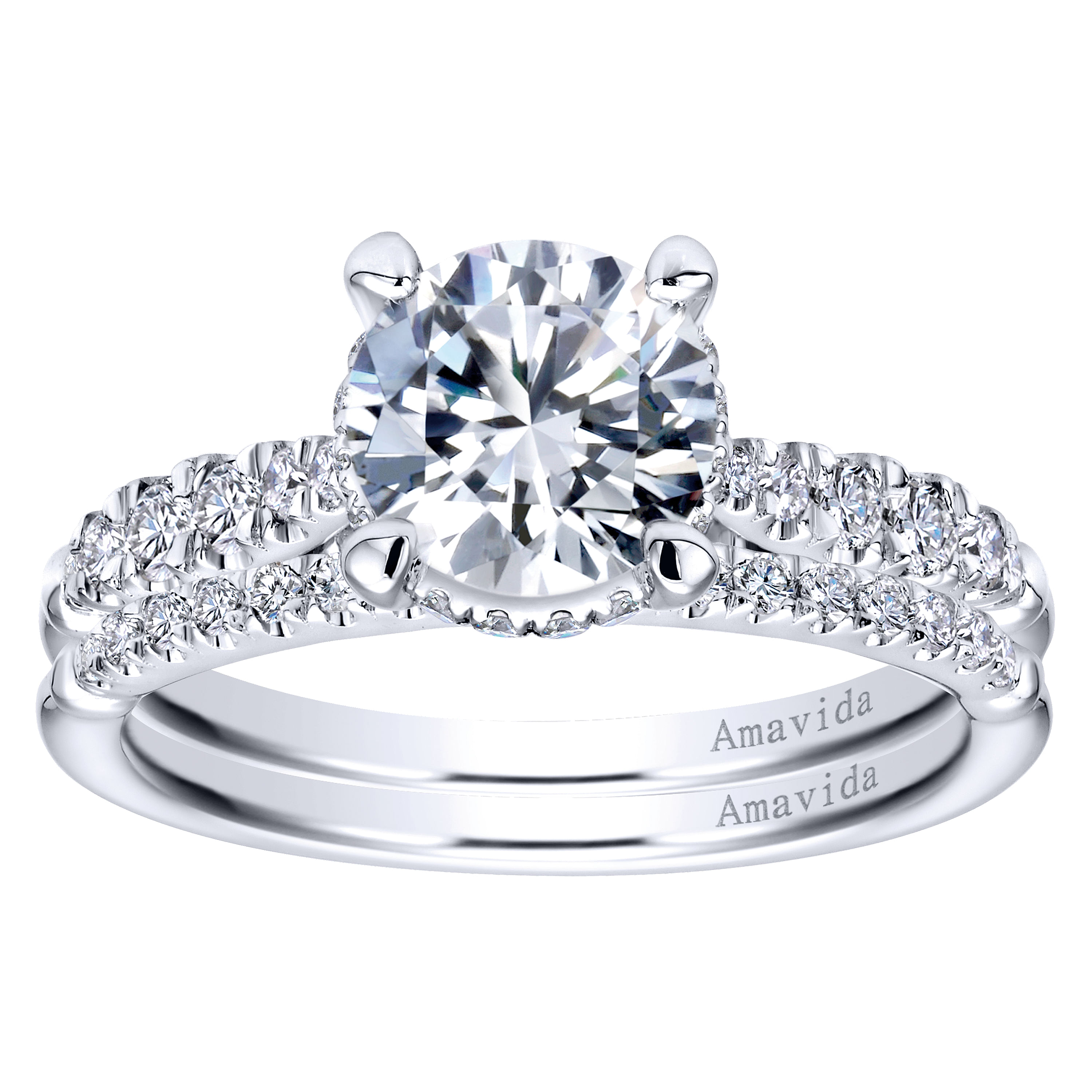 18k White Gold Round Halo Engagement Ring angle 4 18k White Gold Round Halo Engagement Ring angle 4