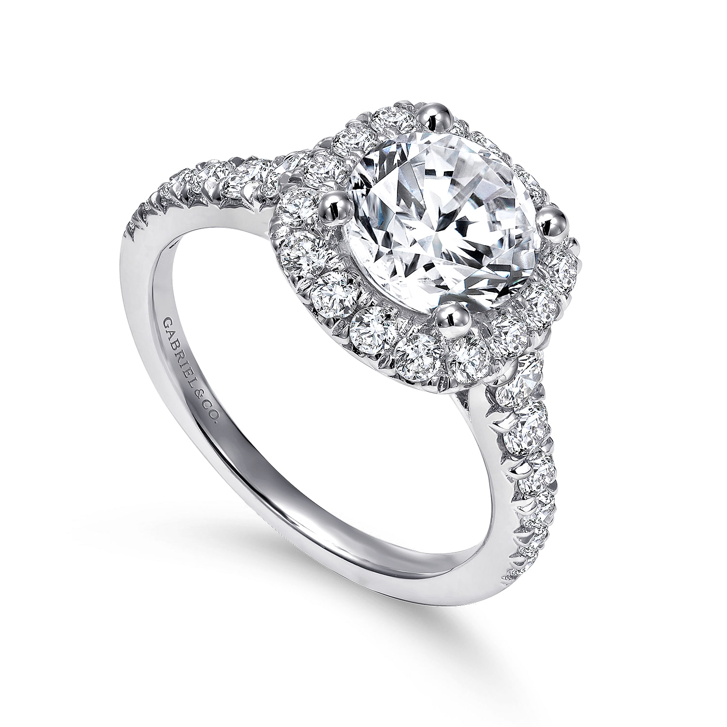 18k White Gold Round Halo Engagement Ring angle 3 18k White Gold Round Halo Engagement Ring angle 3