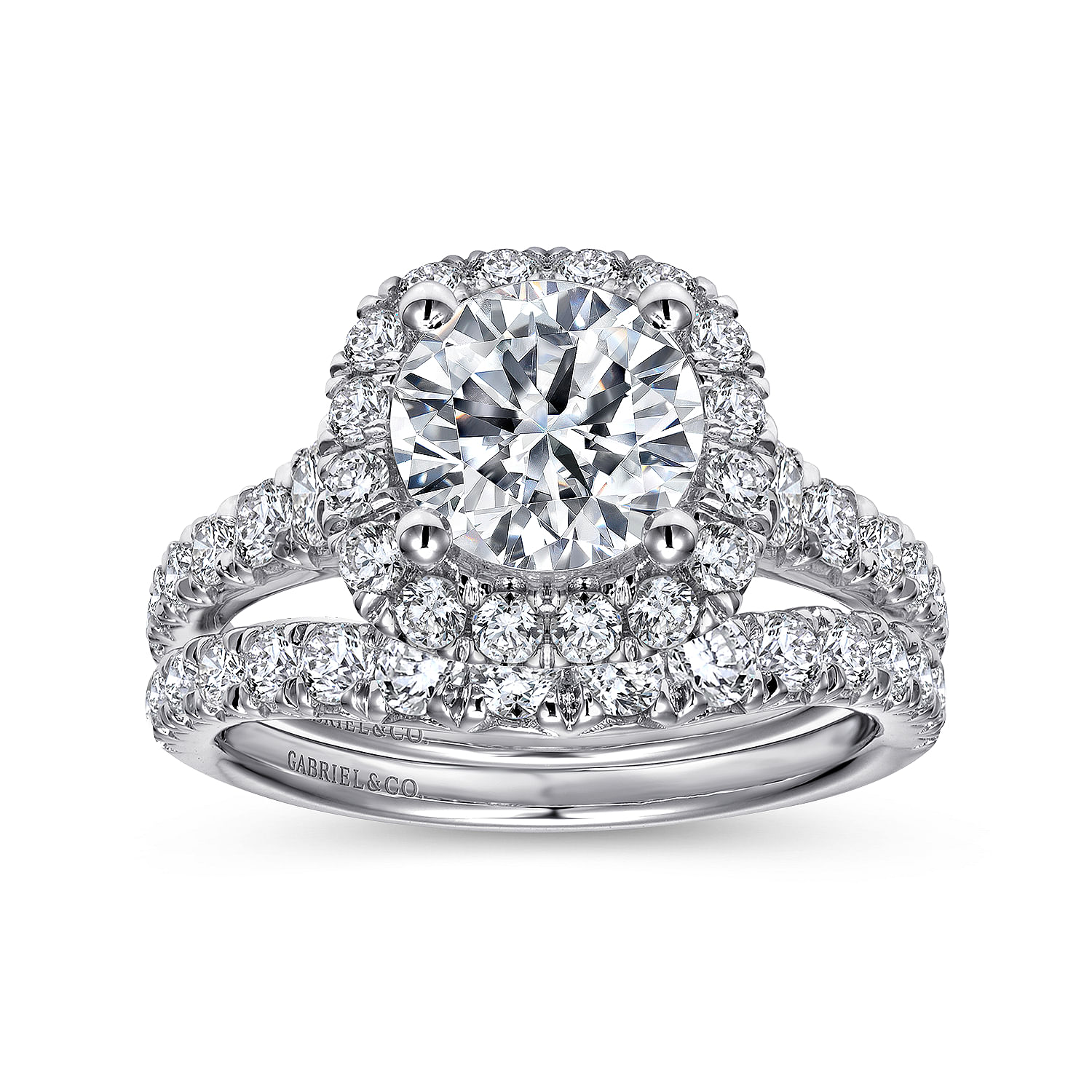18k White Gold Round Halo Engagement Ring angle 4 18k White Gold Round Halo Engagement Ring angle 4