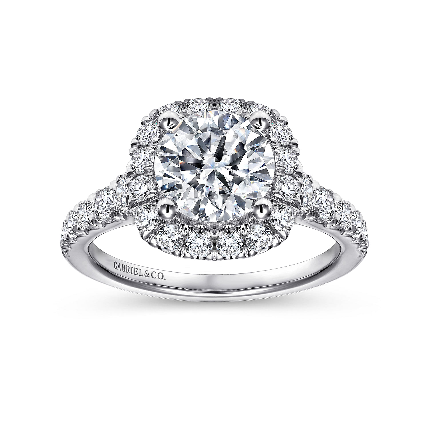 18k White Gold Round Halo Engagement Ring angle 5 18k White Gold Round Halo Engagement Ring angle 5