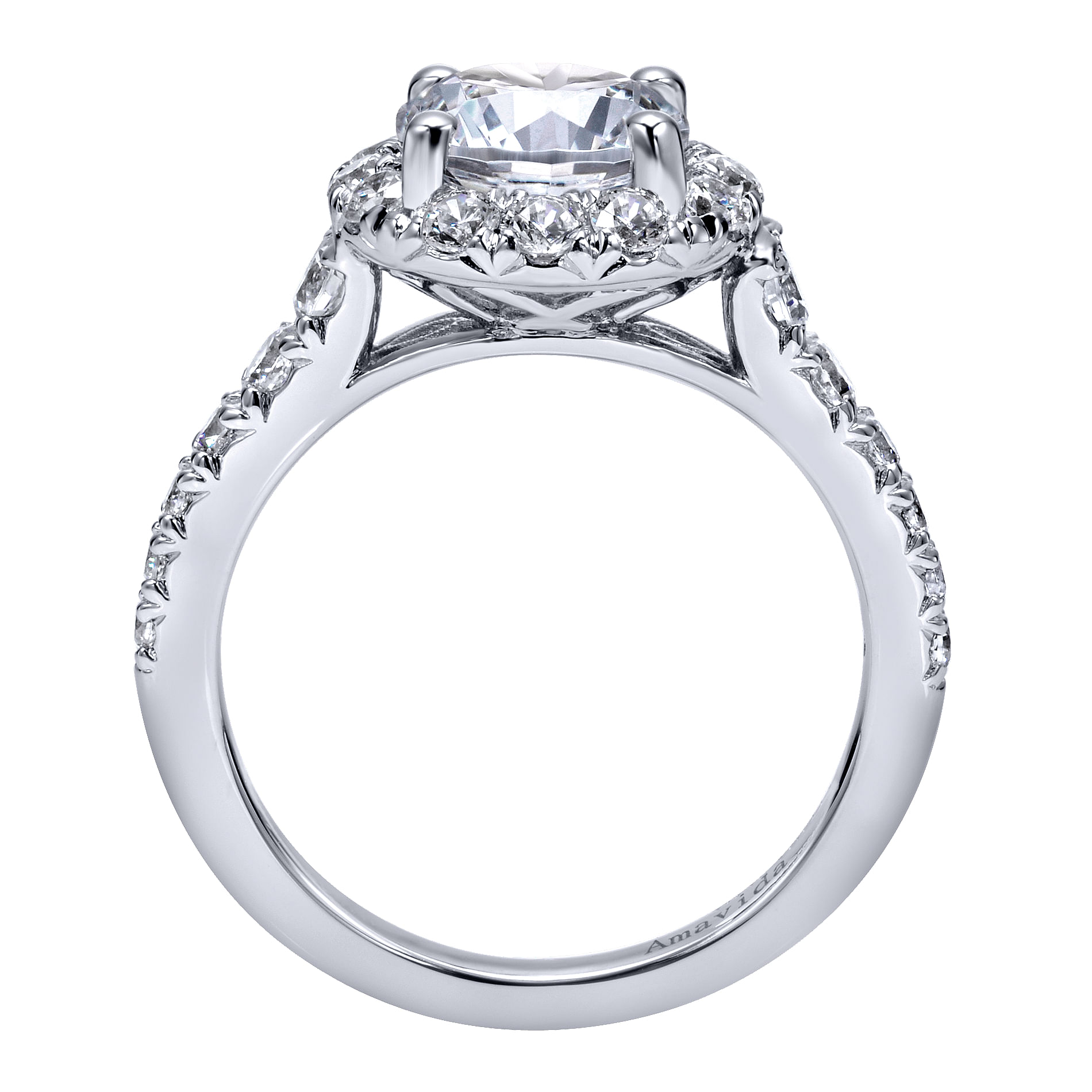 18k White Gold Round Halo Engagement Ring angle 2 18k White Gold Round Halo Engagement Ring angle 2