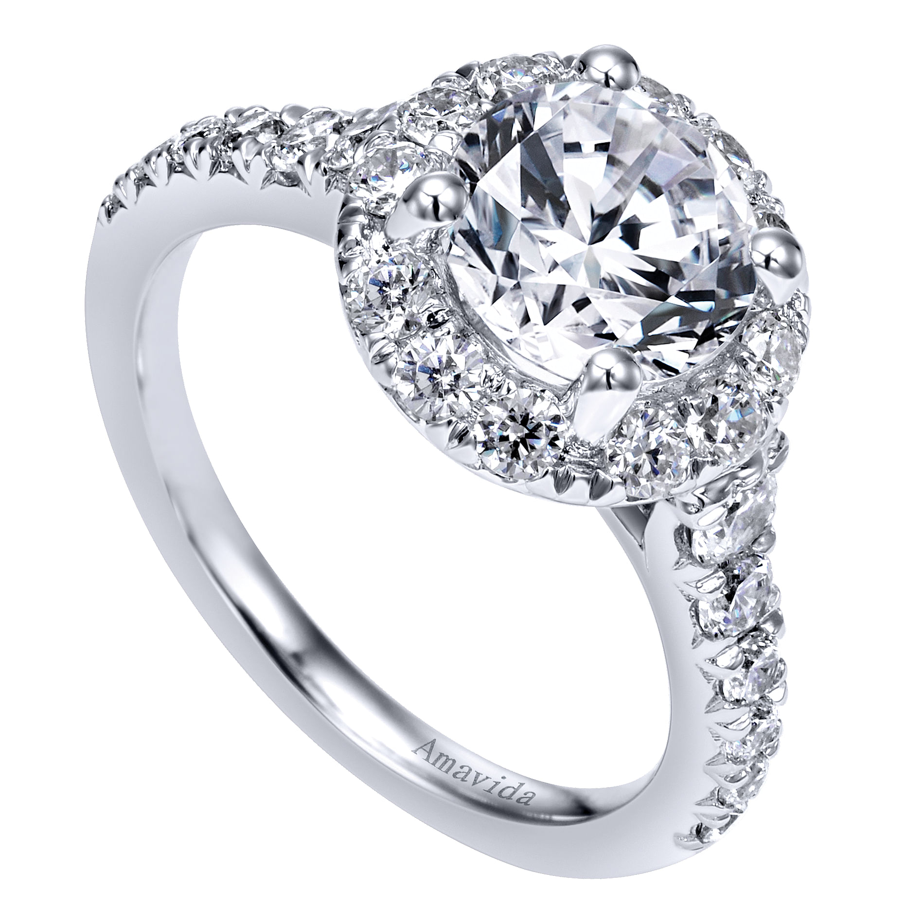 18k White Gold Round Halo Engagement Ring angle 3 18k White Gold Round Halo Engagement Ring angle 3