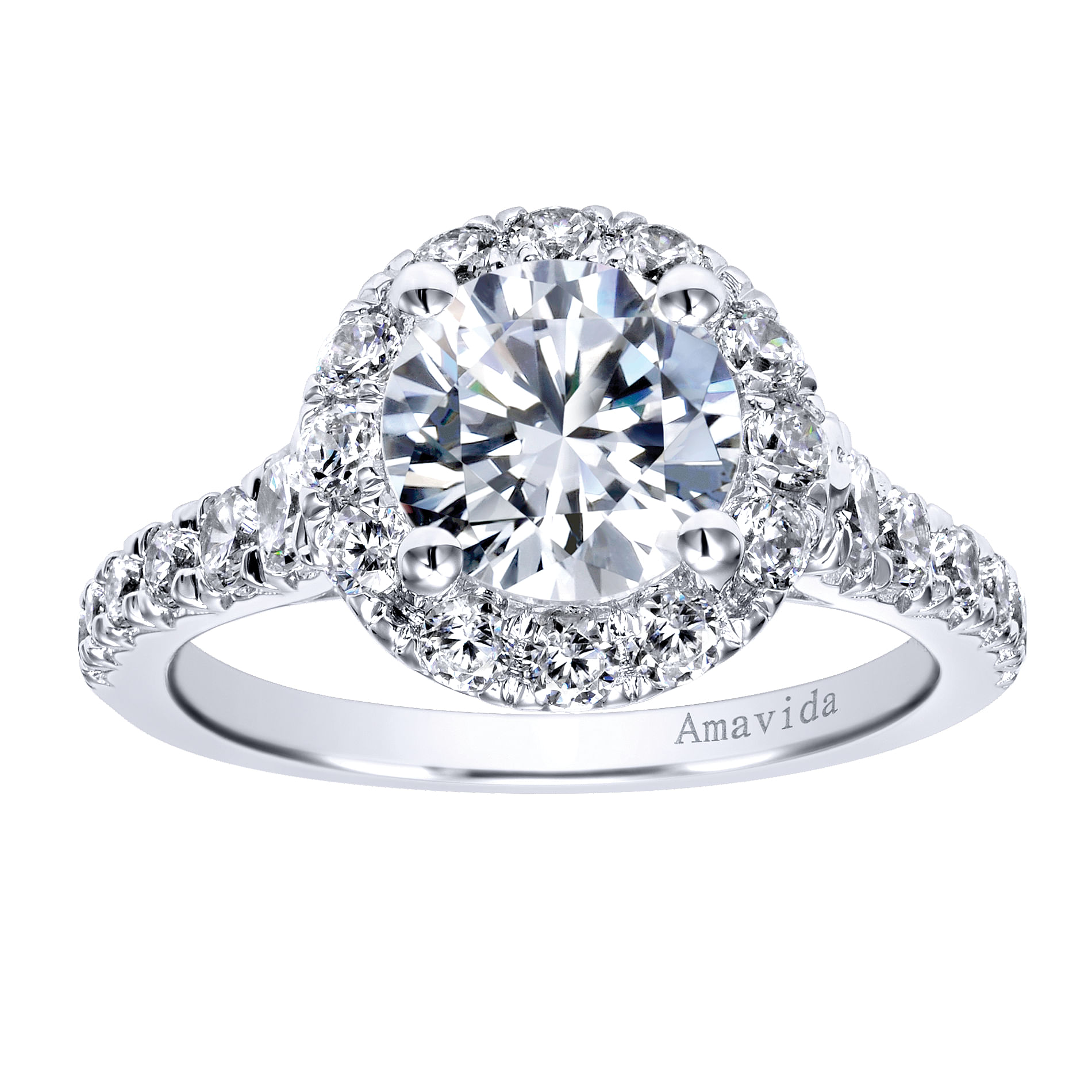 18k White Gold Round Halo Engagement Ring angle 5 18k White Gold Round Halo Engagement Ring angle 5
