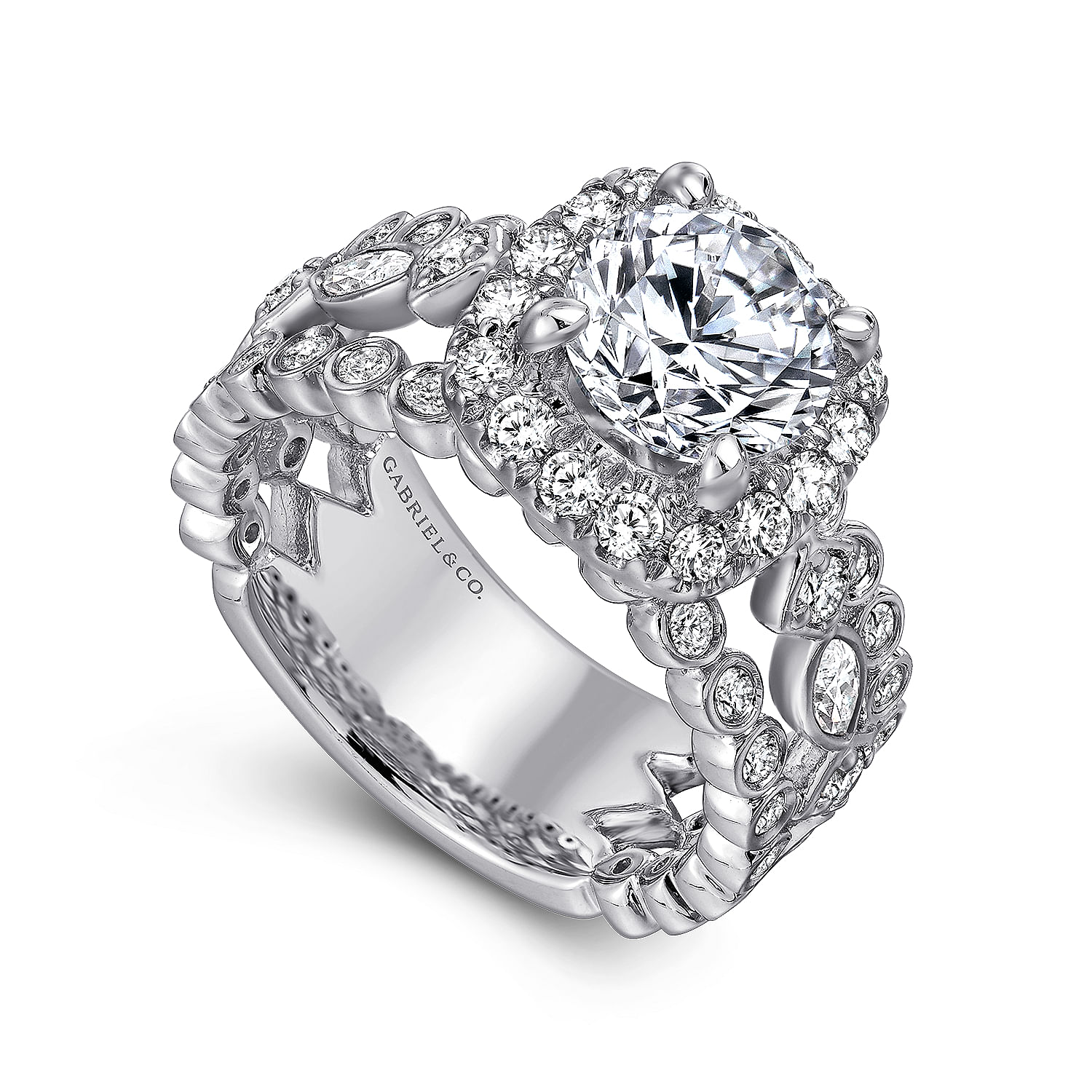 18k White Gold Round Halo Engagement Ring angle 3 18k White Gold Round Halo Engagement Ring angle 3