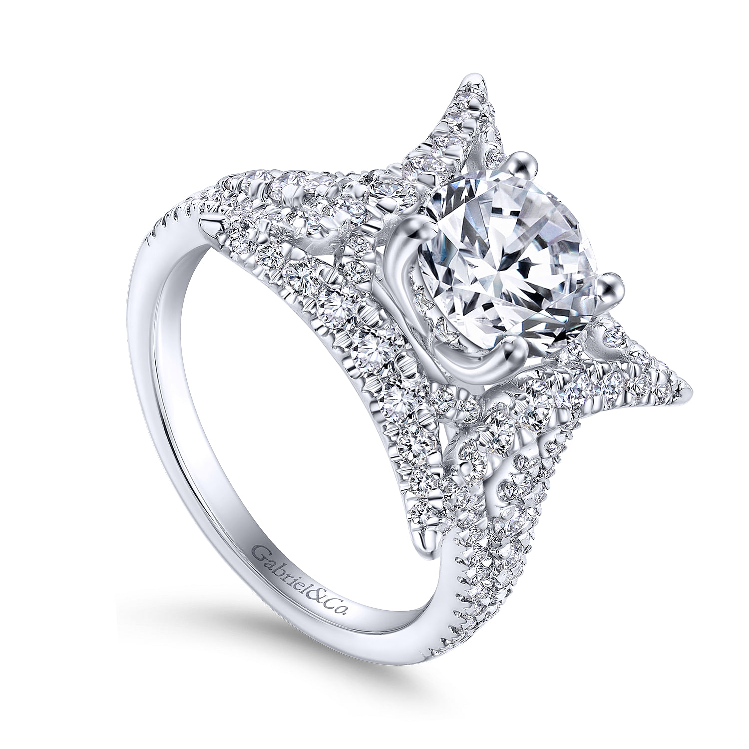 18k White Gold Round Halo Engagement Ring angle 3 18k White Gold Round Halo Engagement Ring angle 3