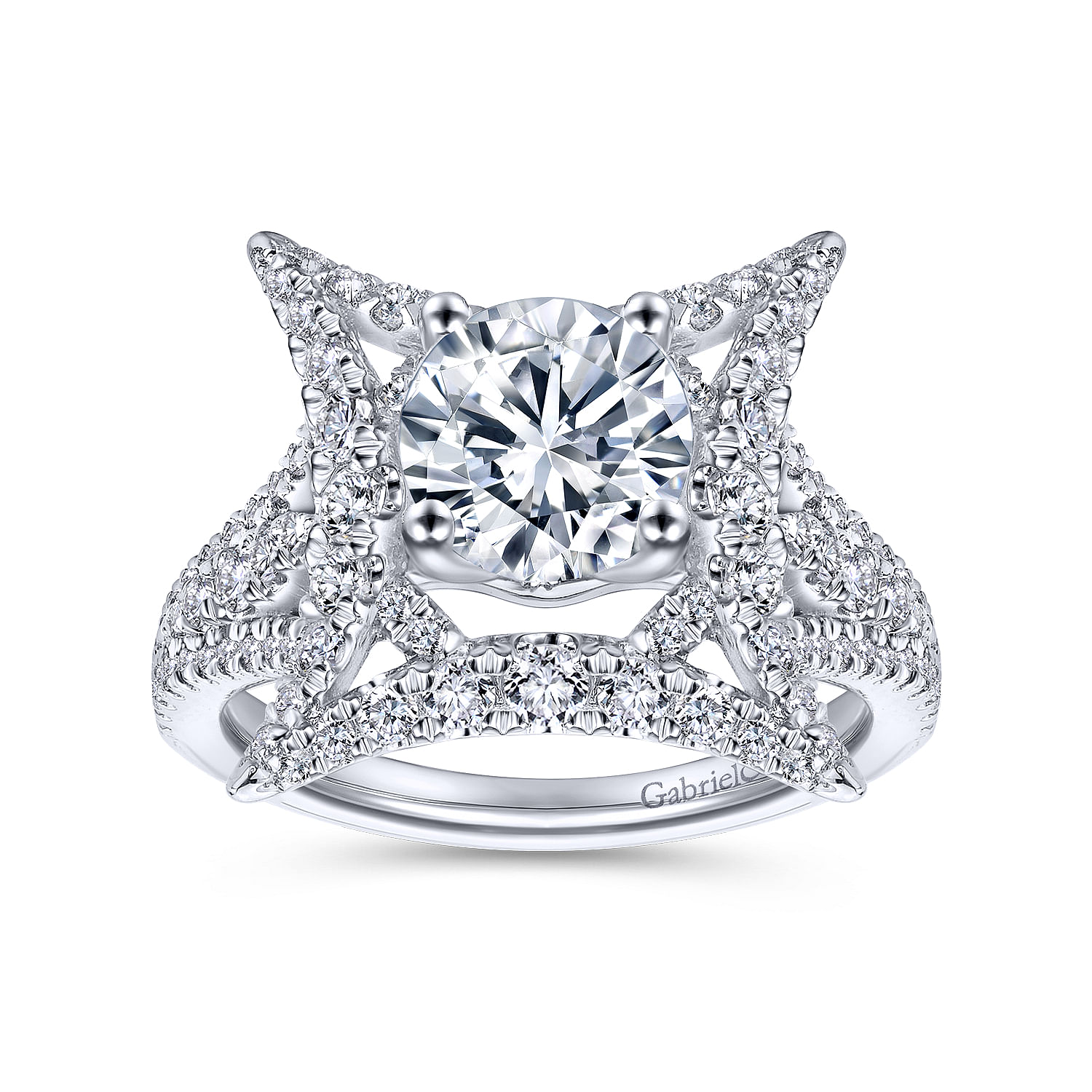 18k White Gold Round Halo Engagement Ring angle 5 18k White Gold Round Halo Engagement Ring angle 5