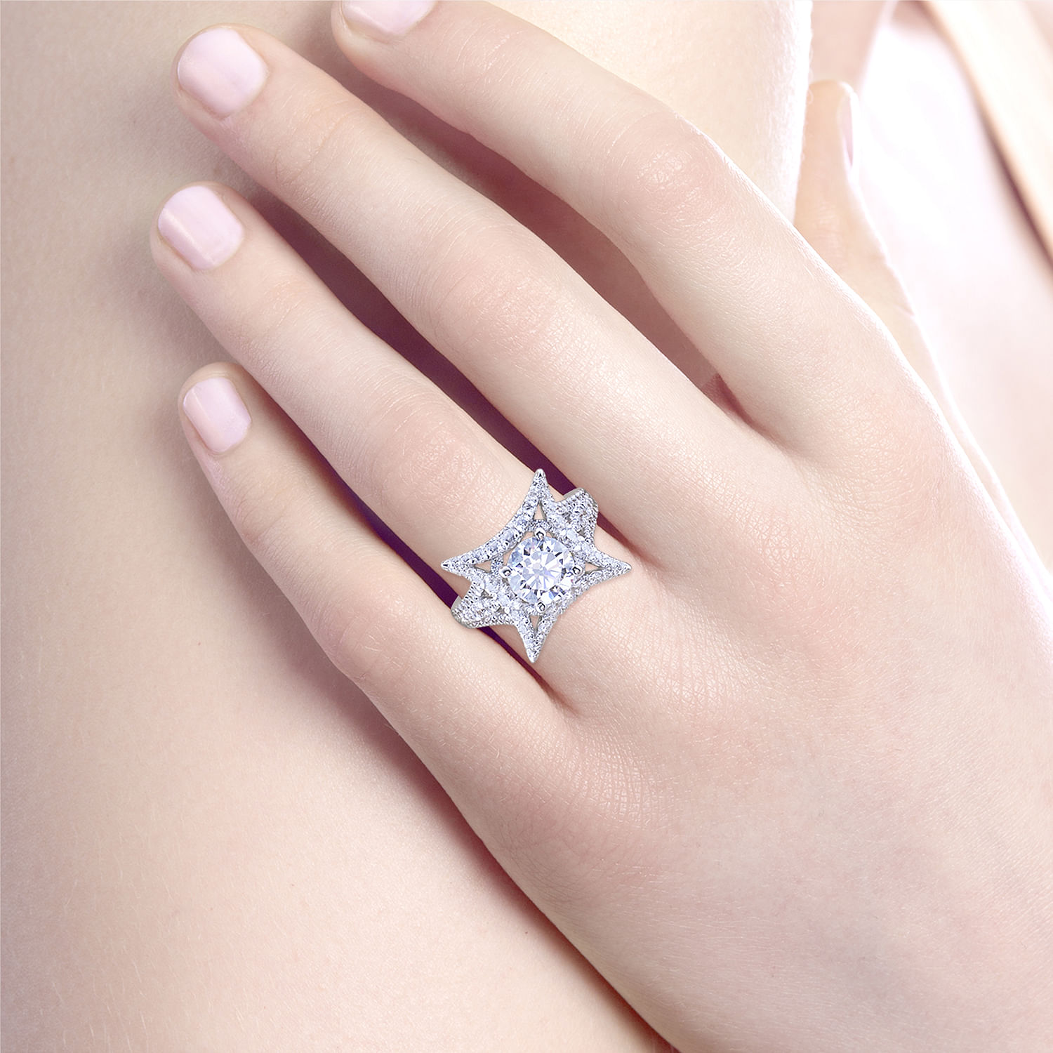 18k White Gold Round Halo Engagement Ring angle 6 18k White Gold Round Halo Engagement Ring angle 6