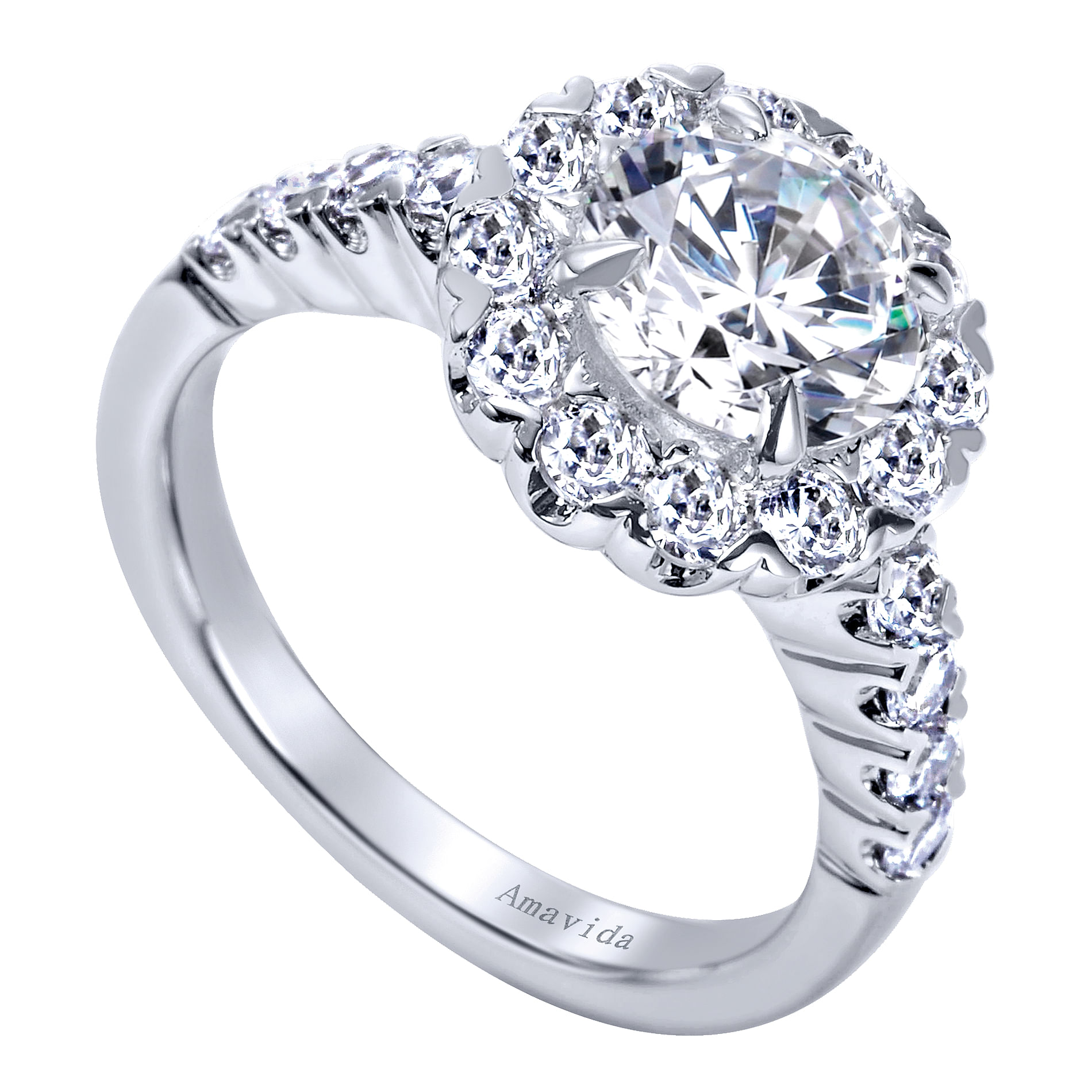 18k White Gold Round Halo Engagement Ring angle 3 18k White Gold Round Halo Engagement Ring angle 3